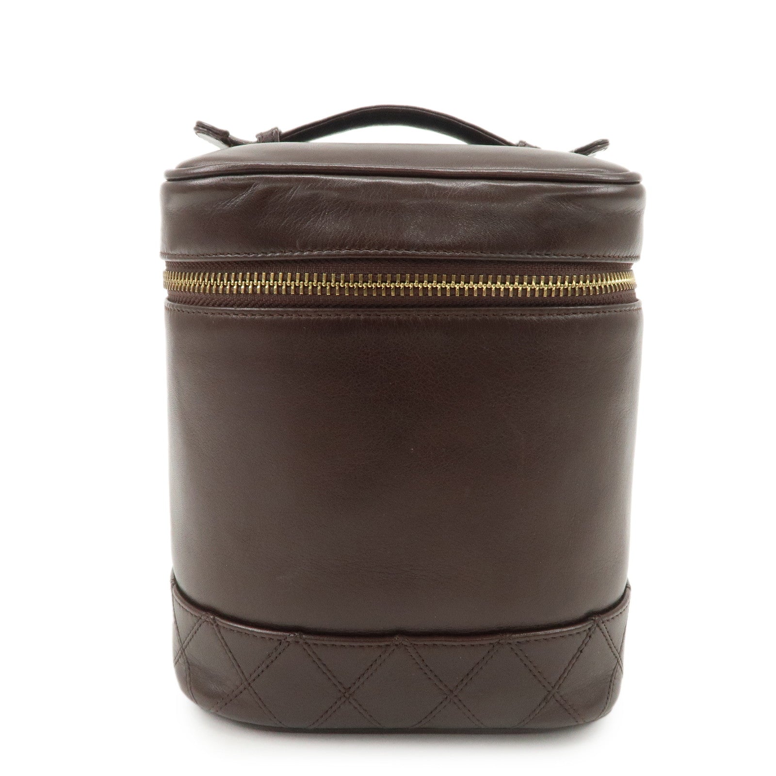 CHANEL COCO Mark Leather Vanity Bag Hand Bag Cosmetic Bag Brown A01998