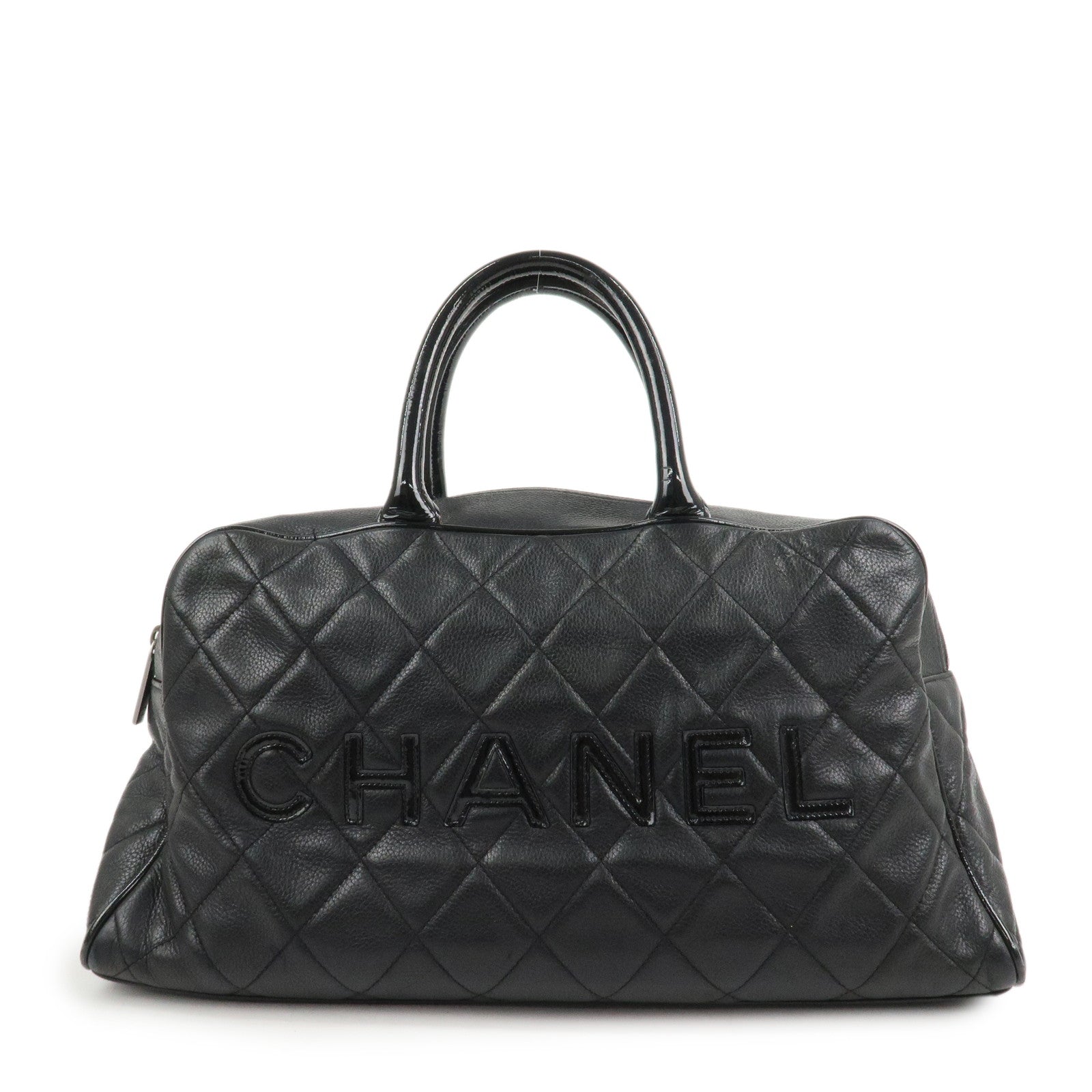 CHANEL Matelasse Leather Boston Bag Bowling Bag Black A15685