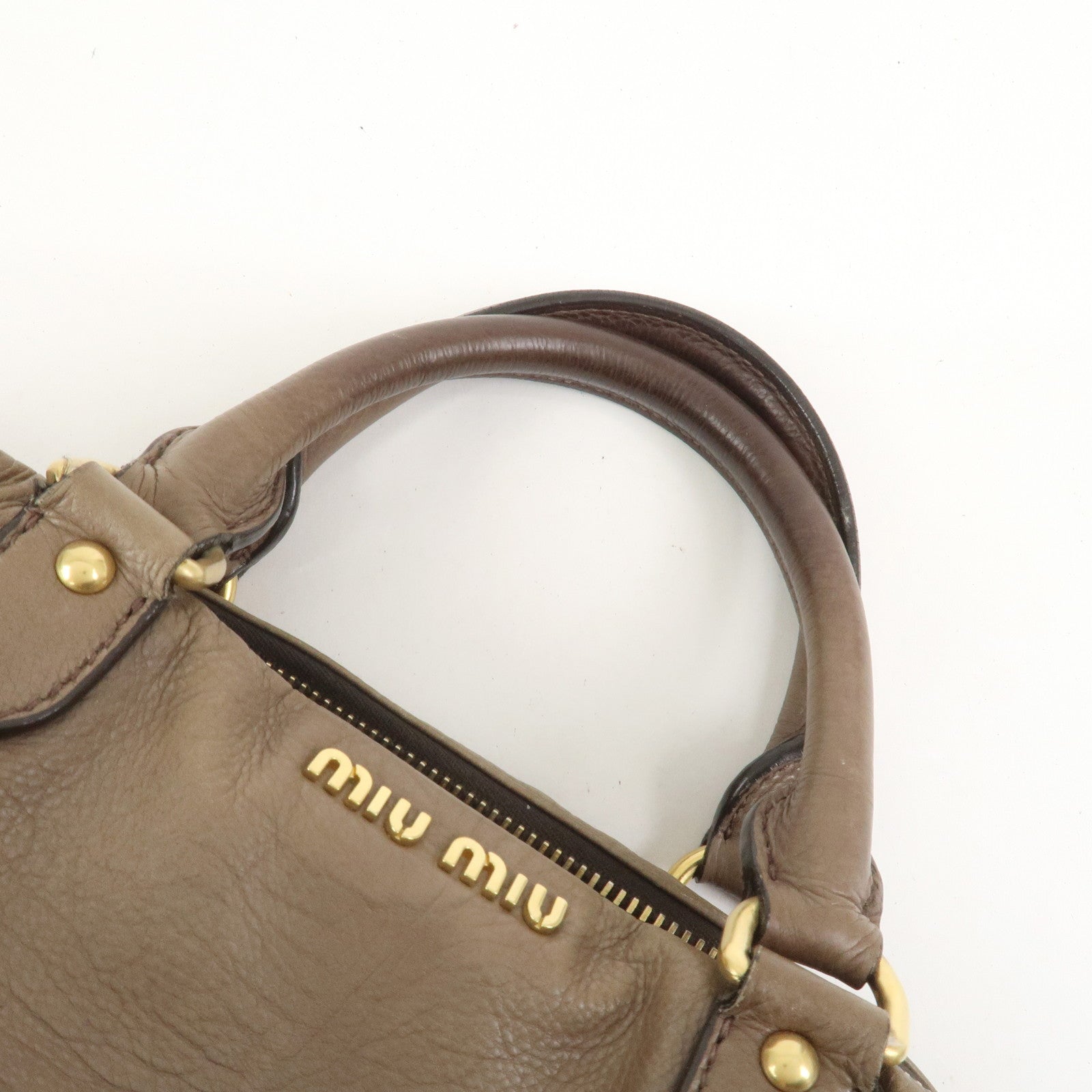 MIU MIU Logo Leather 2Way Bag Hand Bag Boston Bag Brown