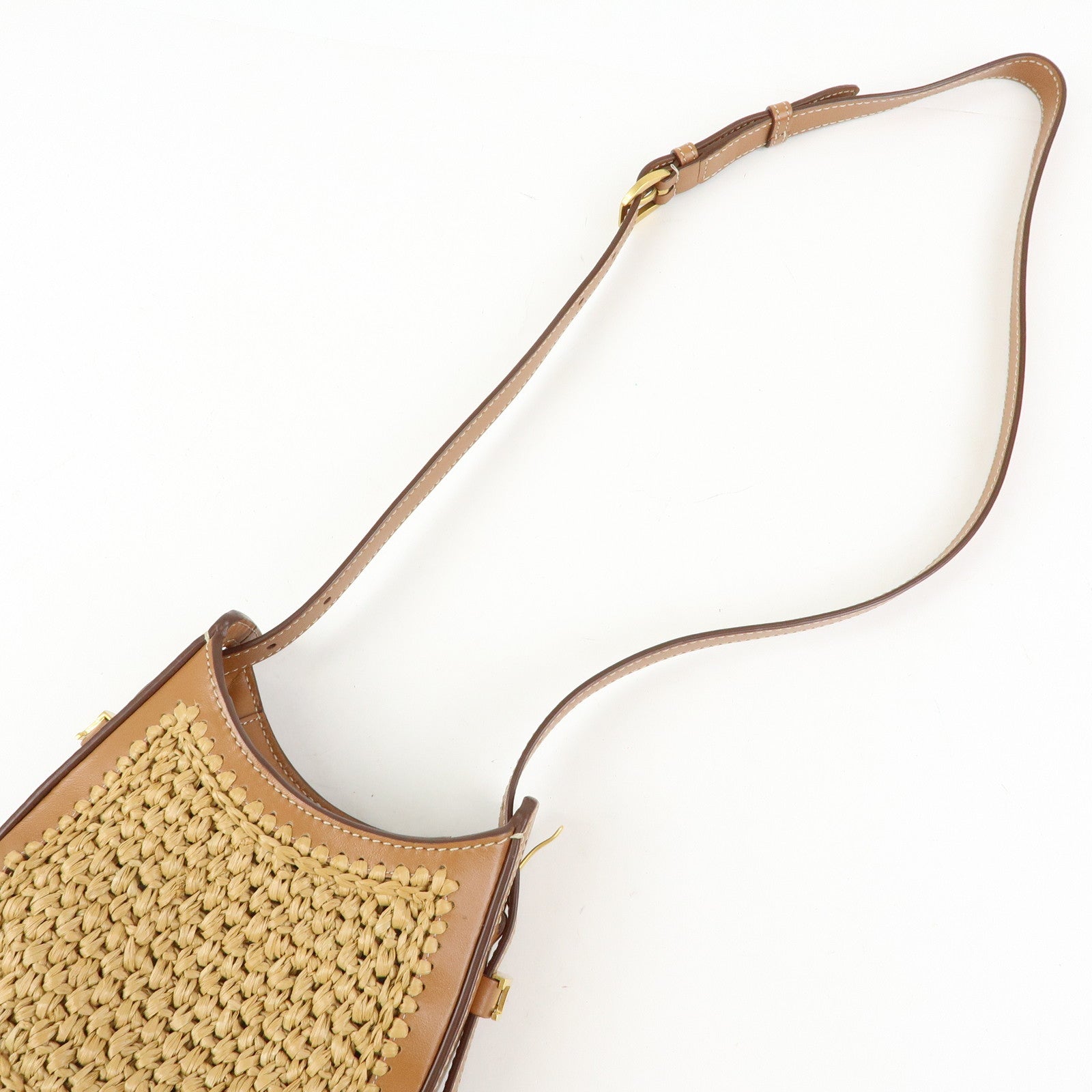 TOD'S Oboe Raffia Leather Shoulder Bag Crossbody Bag Beige Brown