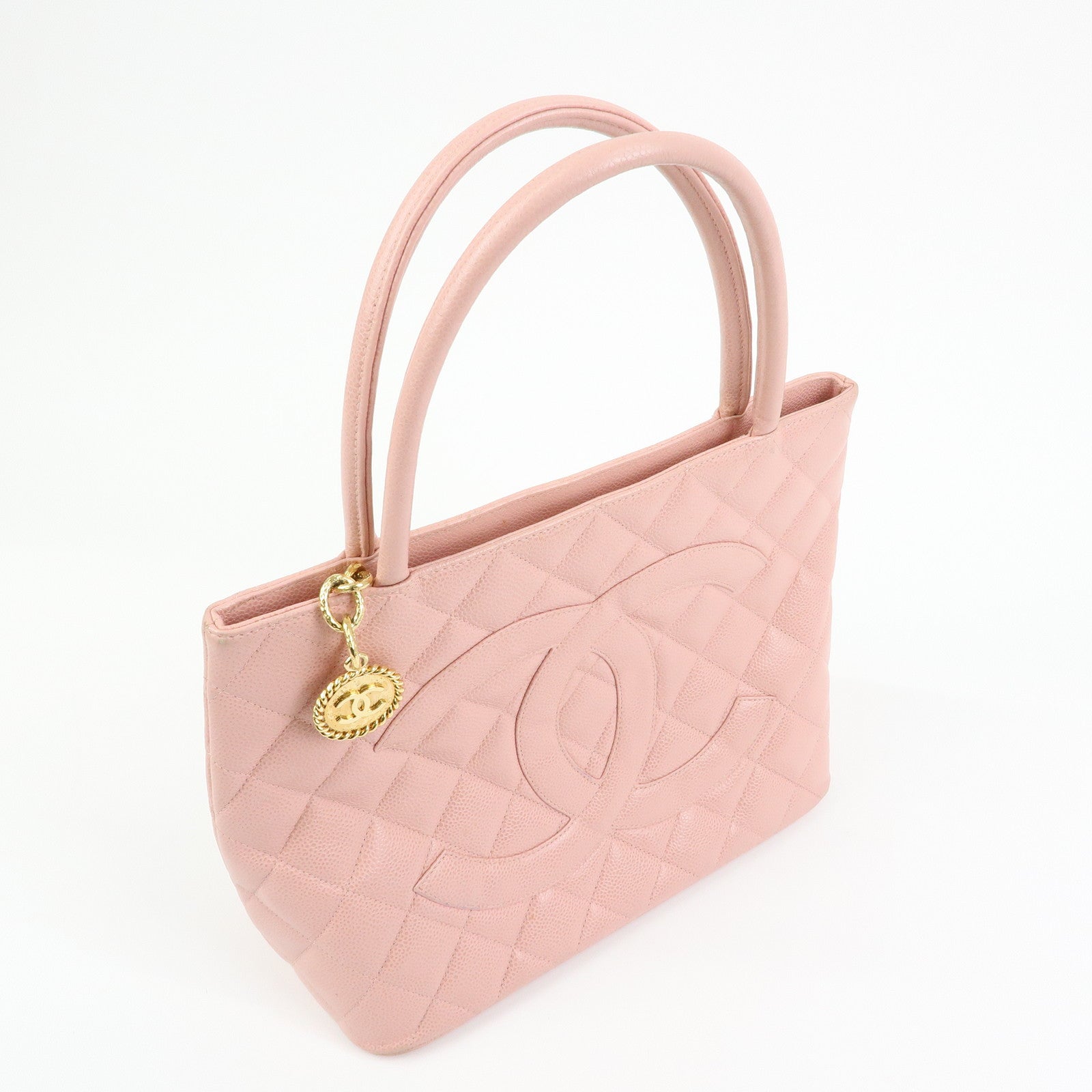 CHANEL COCO Mark Matelasse Caviarskin Medallion Tote Bag A01804