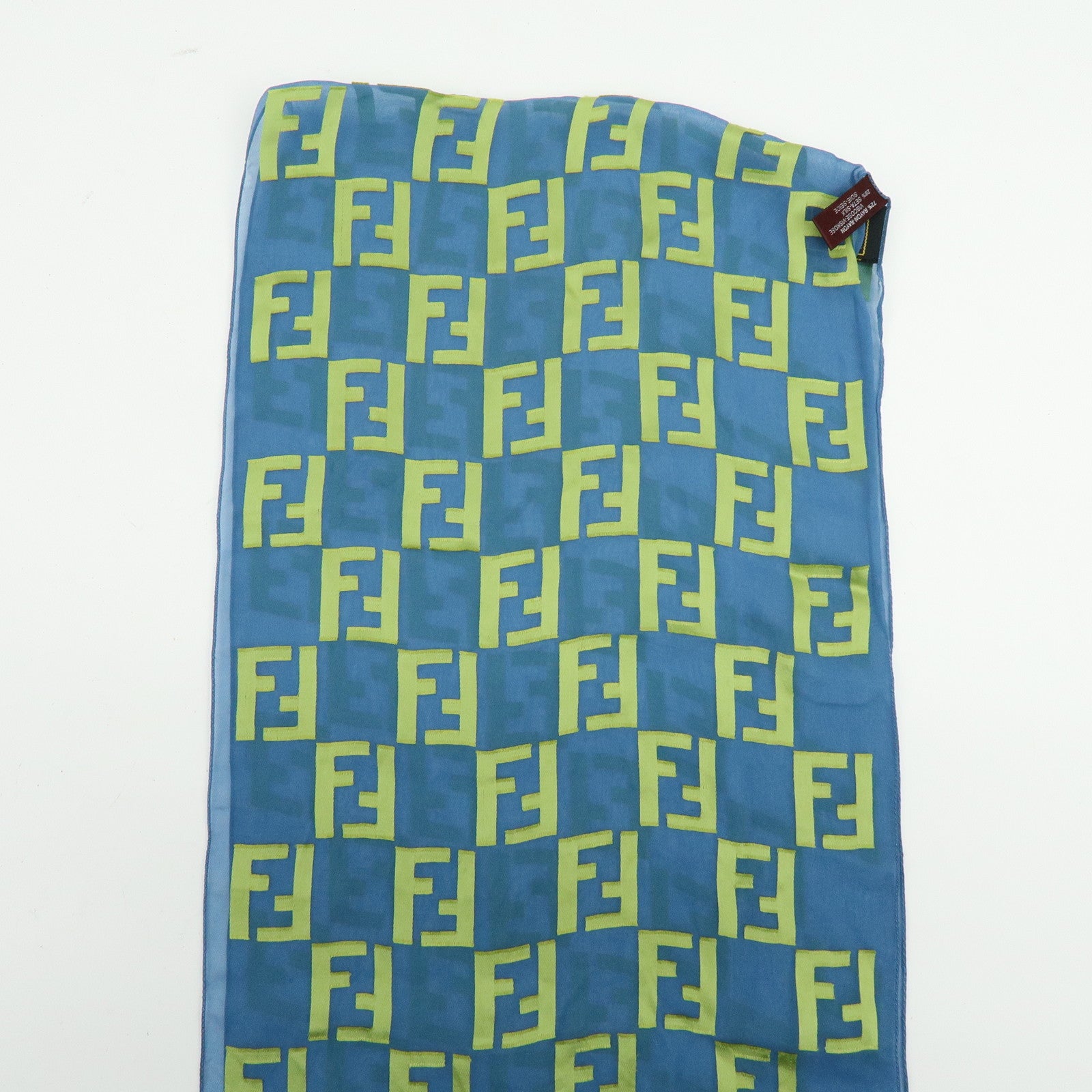 FENDI Zucca Rayon Silk Scarf Shawl Blue Light Green