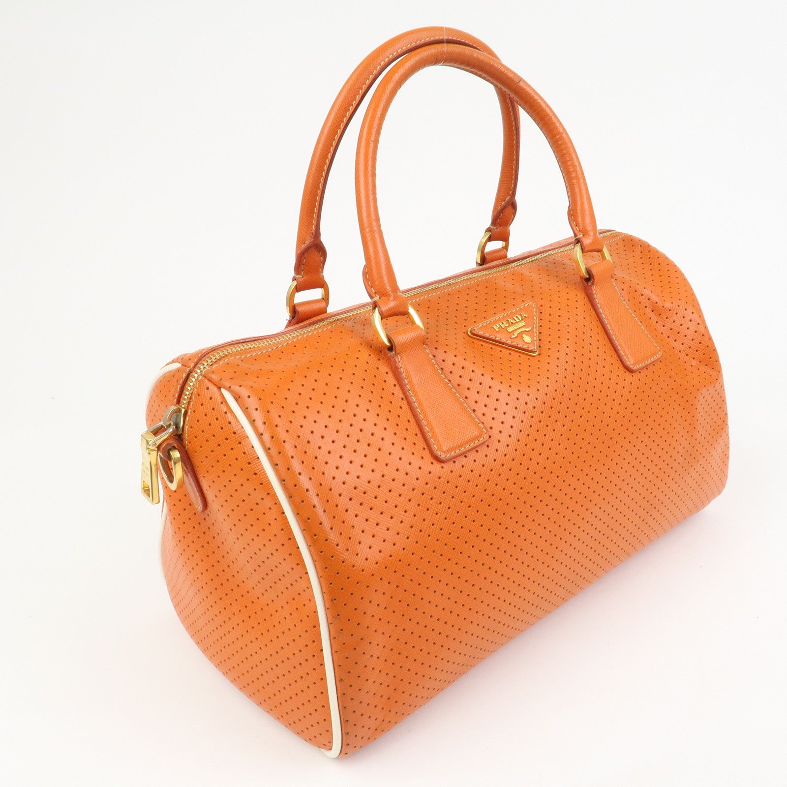 PRADA Saffiano Leather 2Way Bag Hand Bag Shoulder Bag Orange