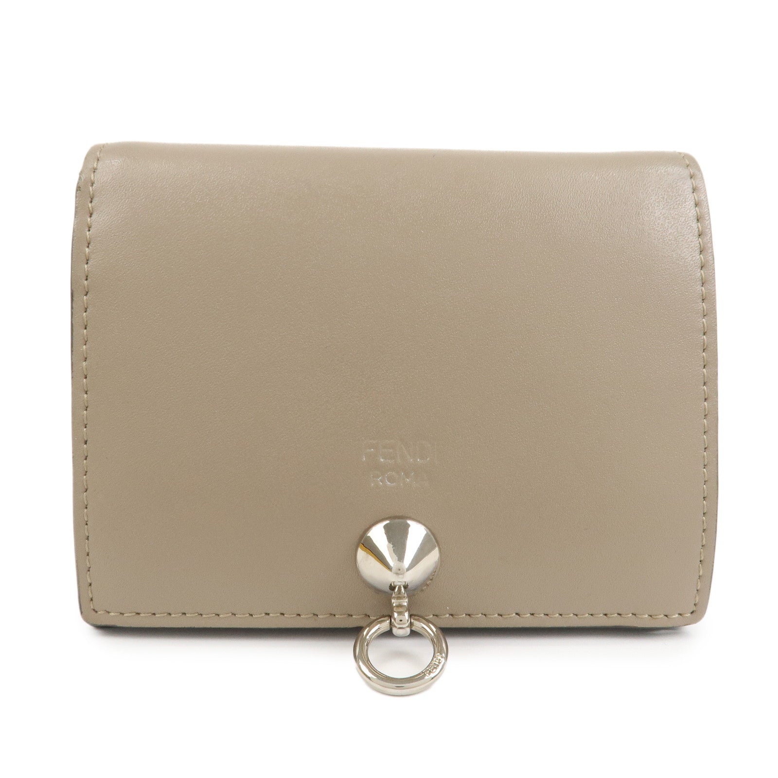 FENDI Leather Bi-fold Compact Wallet Brown 8M0387