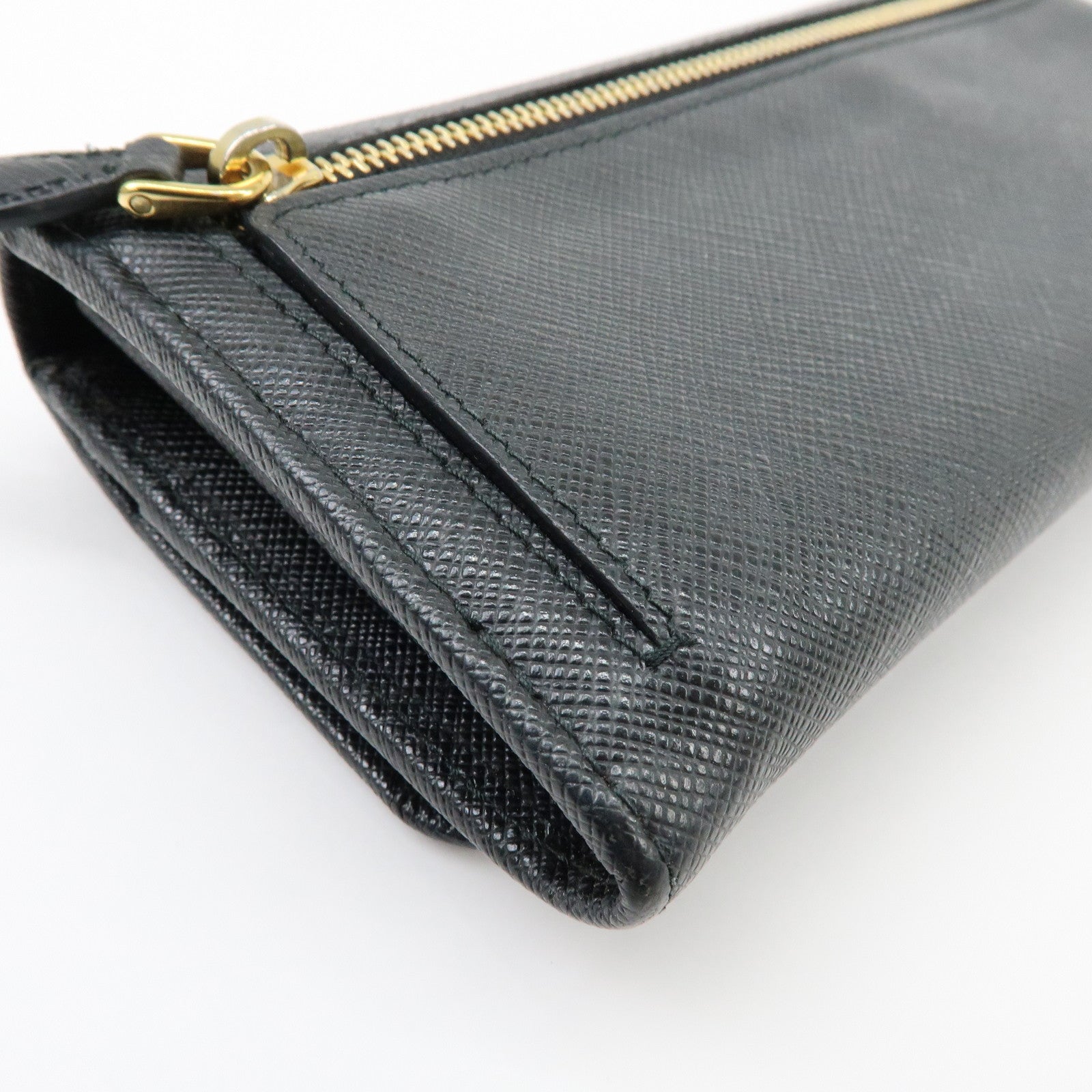 PRADA Saffiano Leather Flap Bi-Fold Long Wallet Black 1MH132