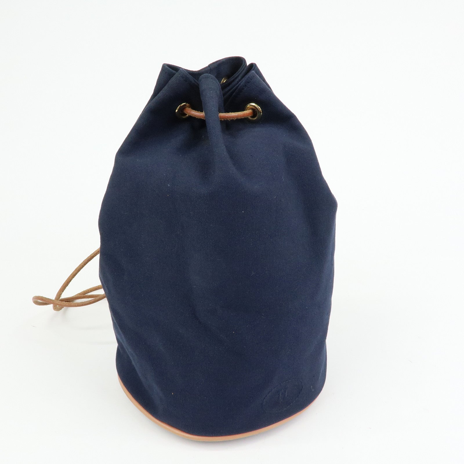 HERMES Canvas Leather Porochon Mimil PM Drawstring Backpack Navy