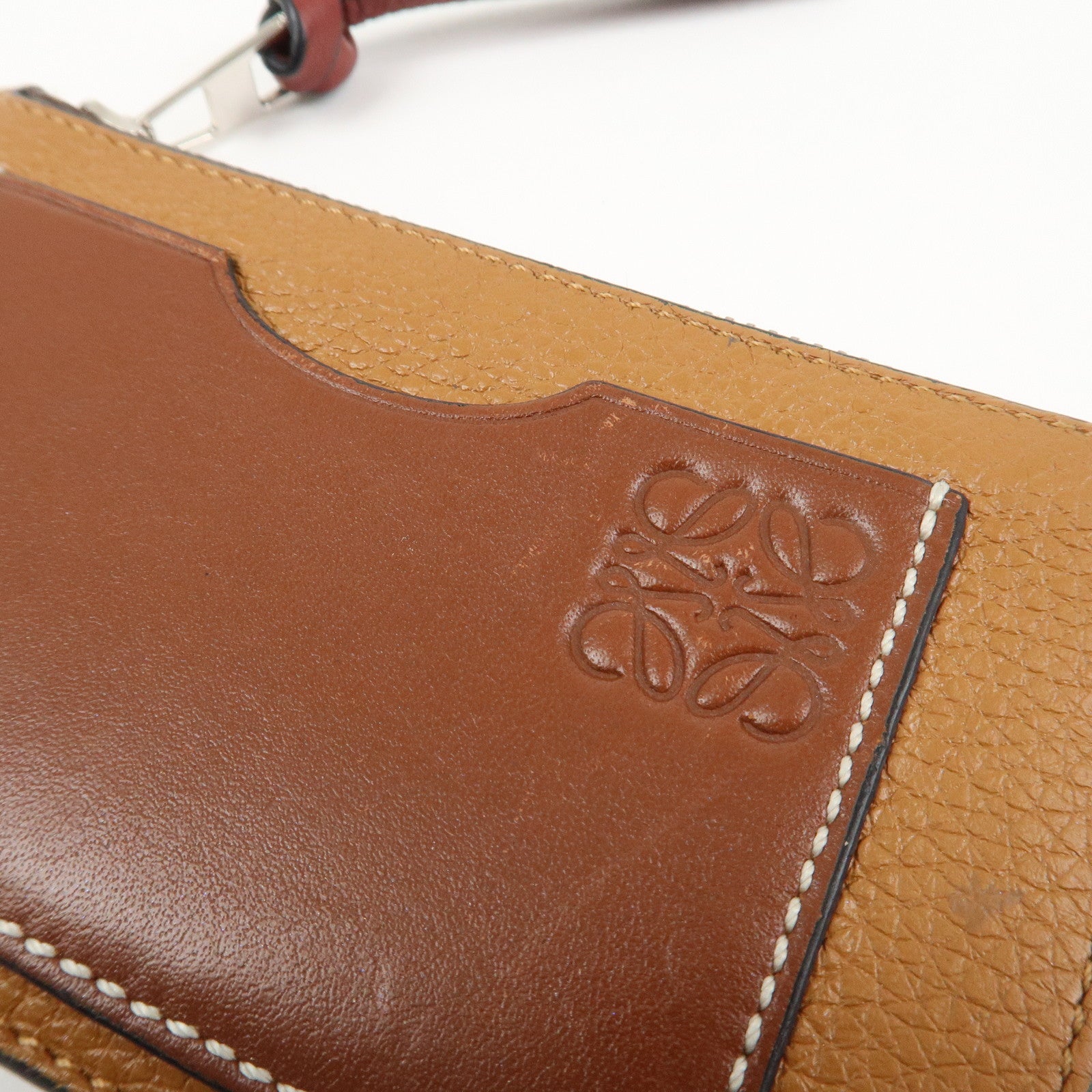 LOEWE Anagram Leather Fragment Card Case Brown