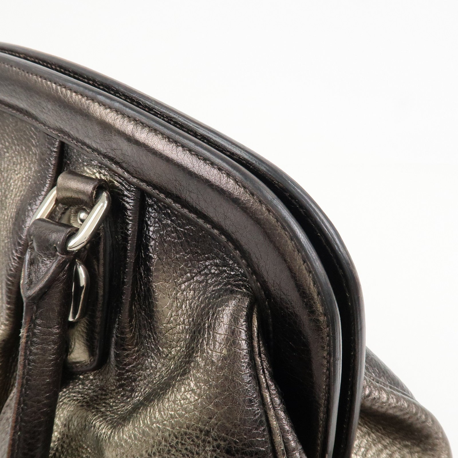 PRADA Logo Leather Shoulder Bag Boston Bag Metallic Gold