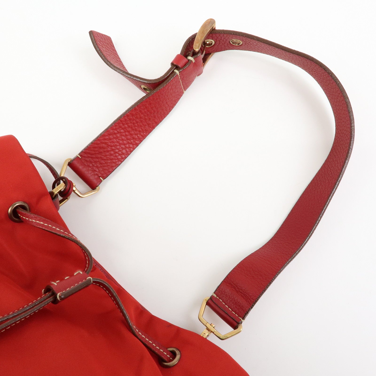 PRADA Triangle Logo Nylon Leather Shoulder Bag Hand Bag Red