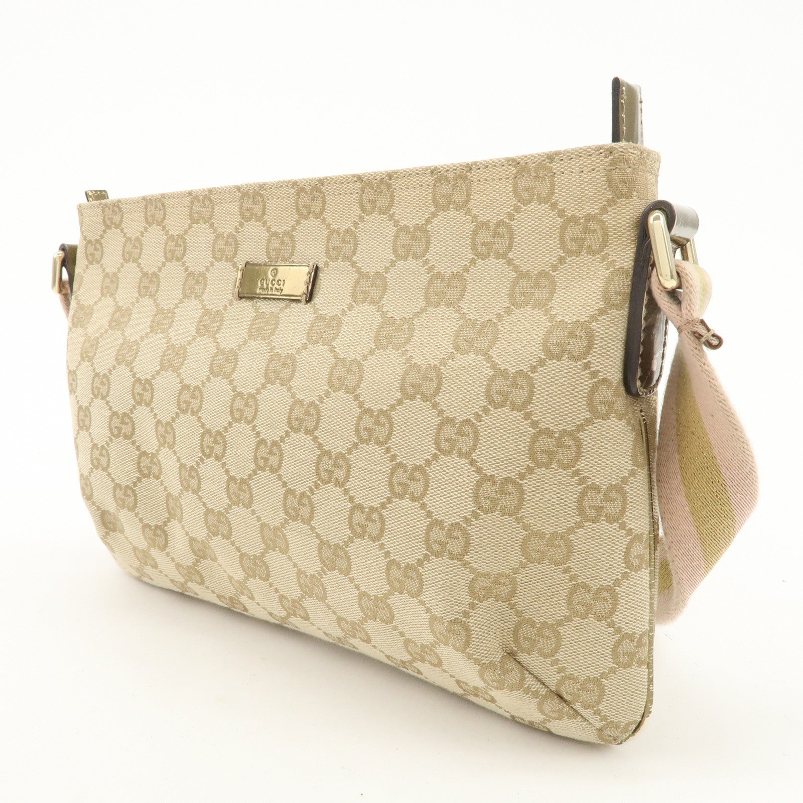 GUCCI Sherry GG Canvas Leather Shoulder Bag Pink Beige 189749 Used