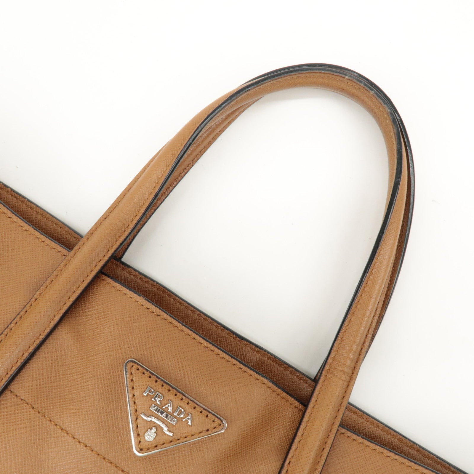 PRADA Triangle Logo Saffiano Leather 2Way Tote Bag Brown BN2666