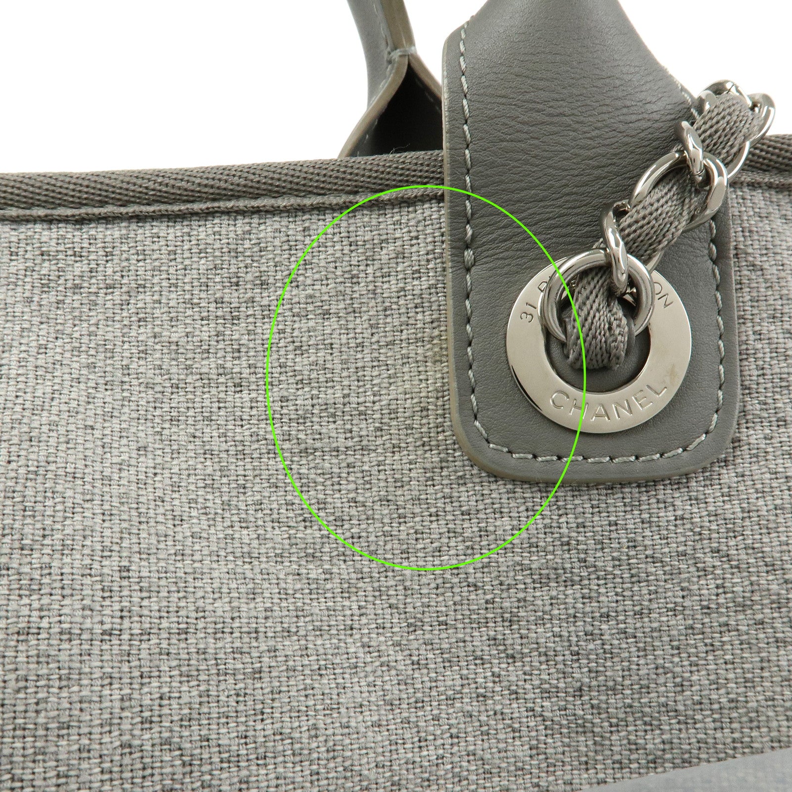 CHANEL Deauville Canvas Leather 2Way Boston Chain Shoulder Bag Gray