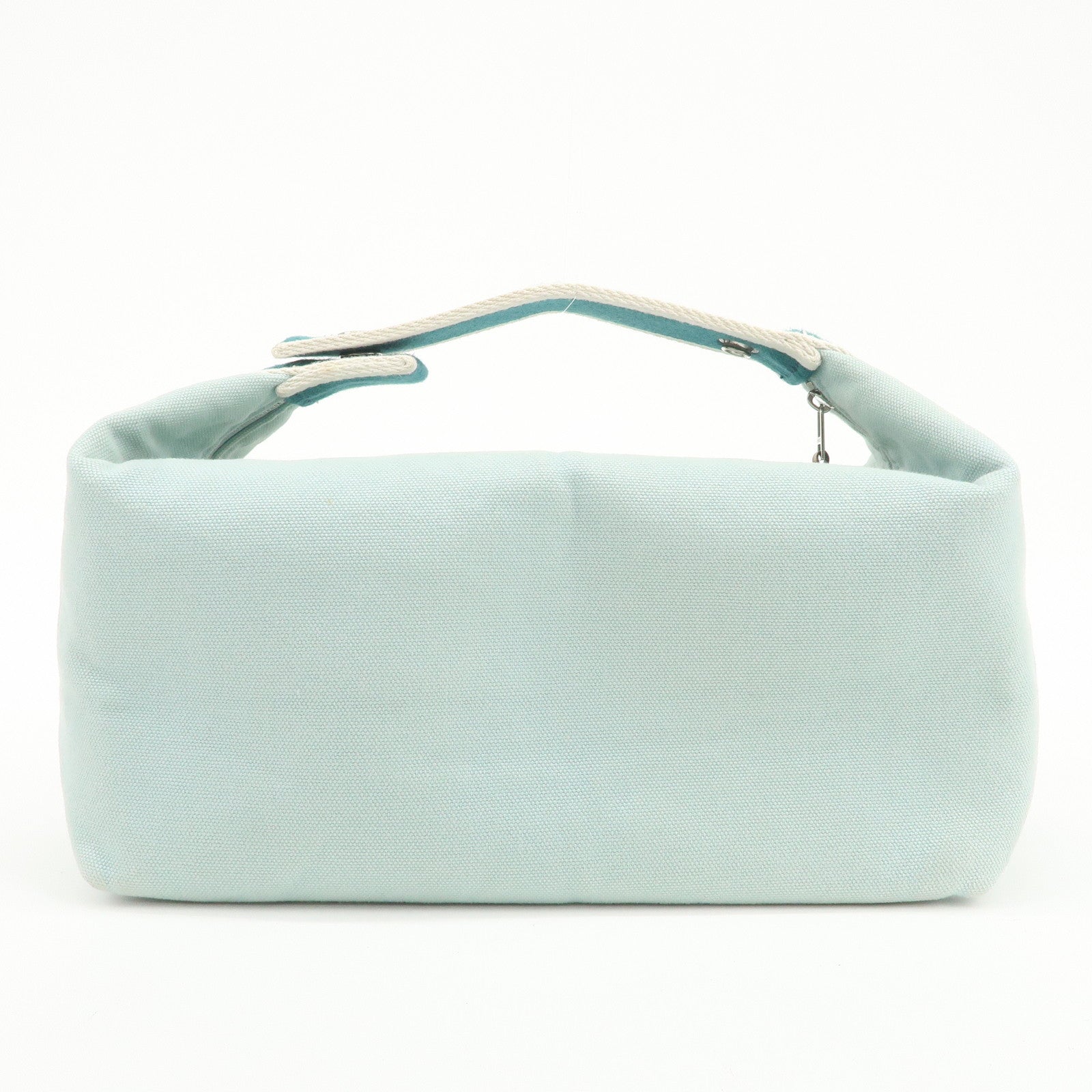 HERMES Bride A Brac GM Canvas Leather Hand Bag Pouch Light Blue