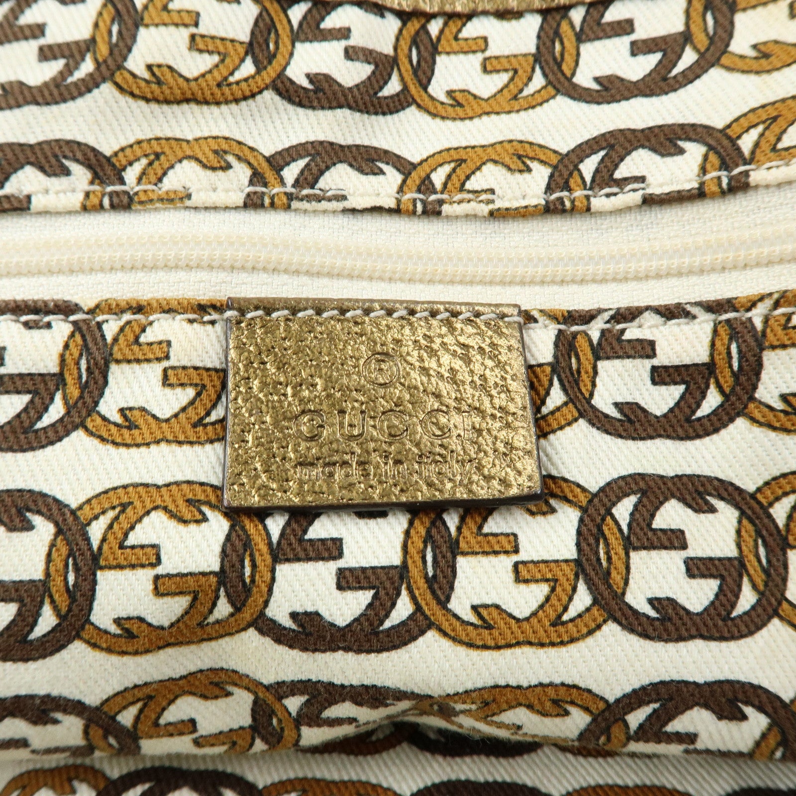 GUCCI Princy GG Canvas Leather Tote Shoulder Bag Beige Gold 163805