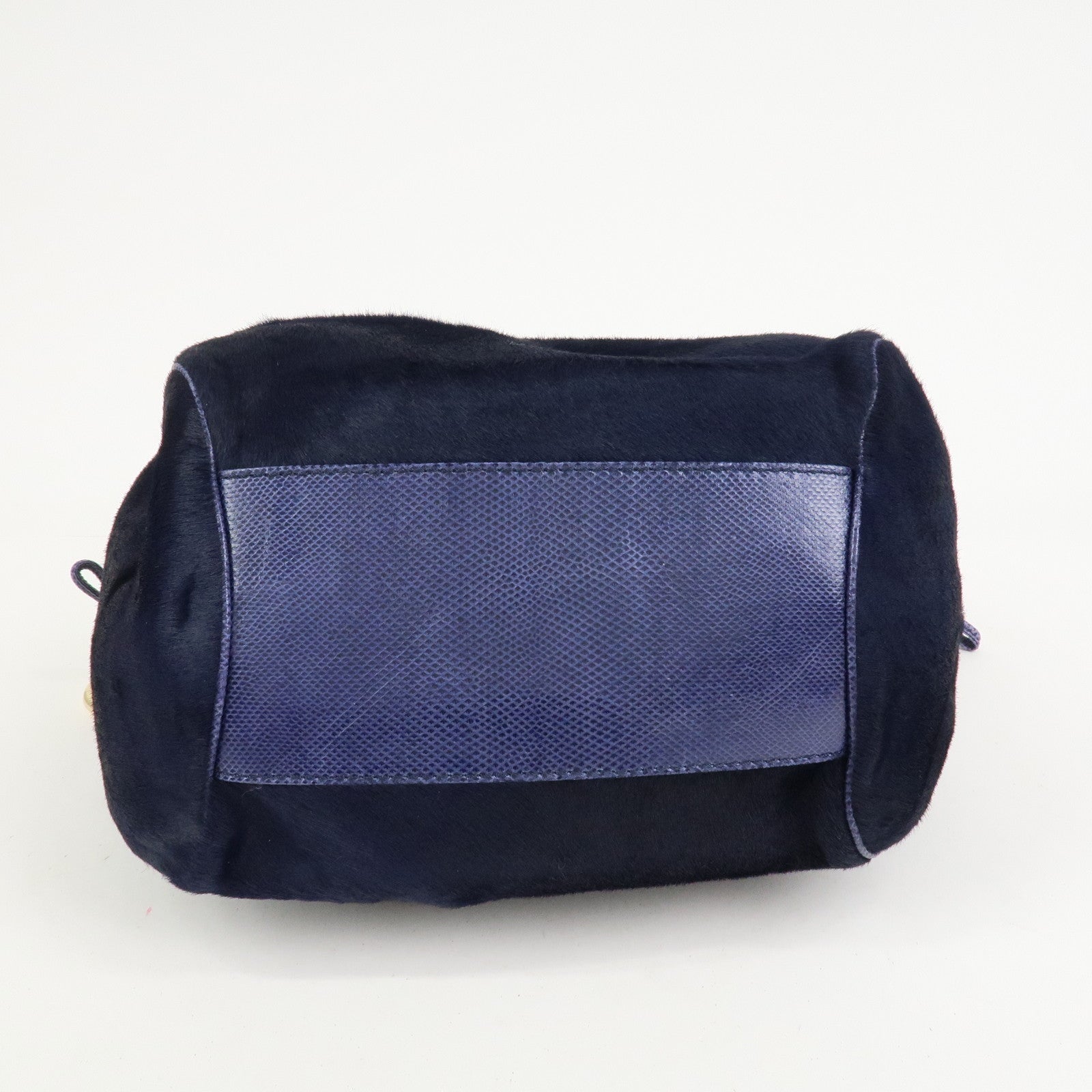 LOEWE Logo Unborn Calf Leather Hand Bag Charm Shoulder Bag Navy