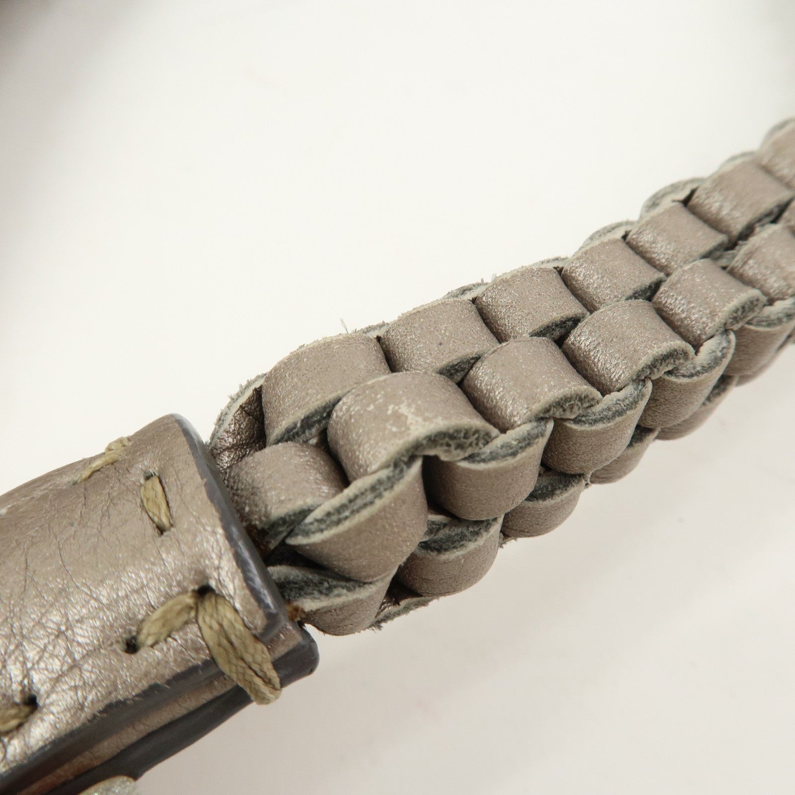 FENDI Selleria Leather Shoulder Bag Hand Bag Silver 8BR582