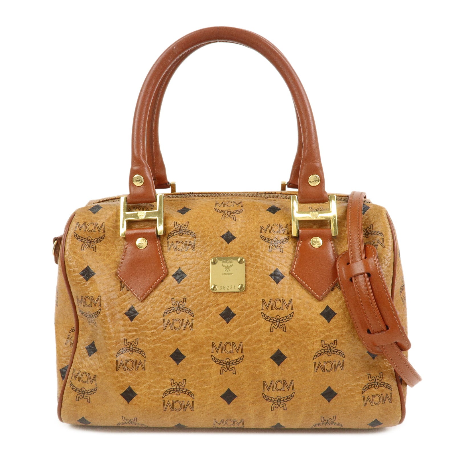 MCM Visetos Leather 2WAY Bag Hand Bag Shoulder Bag Brown