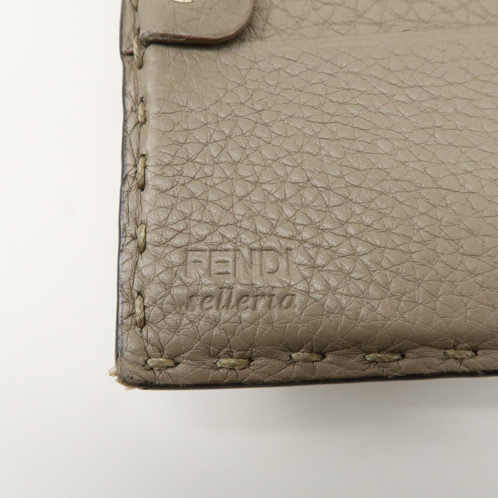 FENDI Logo Leather Compact Wallet Greige