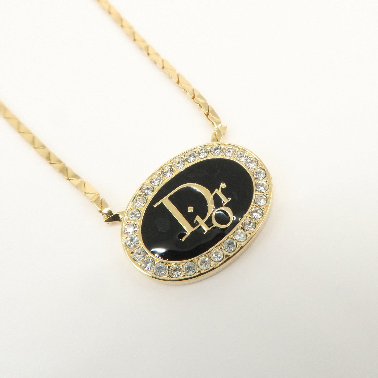 Christian Dior Metal Rhinestone Necklace Choker Gold Black
