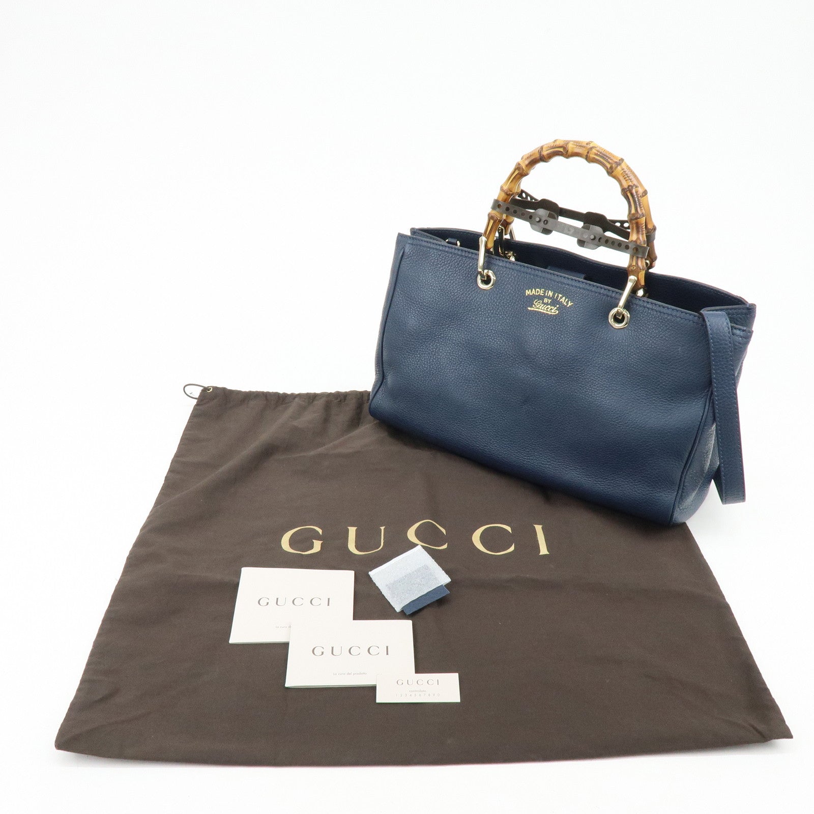 GUCCI Bamboo Shopper Medium 2Way Bag Shoulder Bag Navy 323660