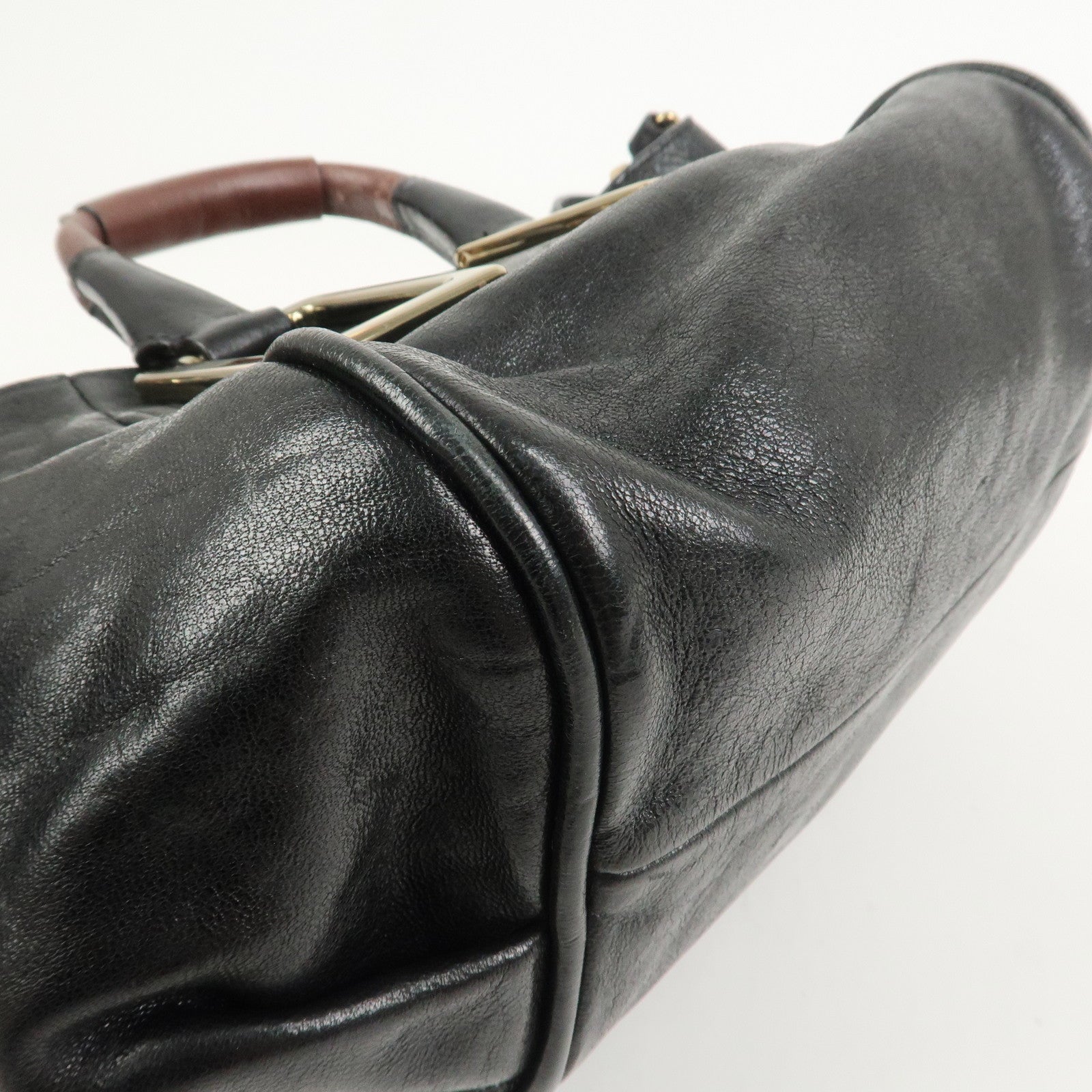 Chloe Ethel Leather Hand Bag Black Brown Gold HDW