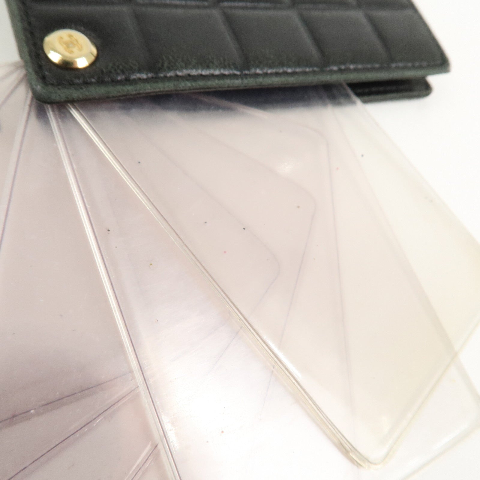 CHANEL Chocolate Bar Lamb Skin Card Case Card Holder Black