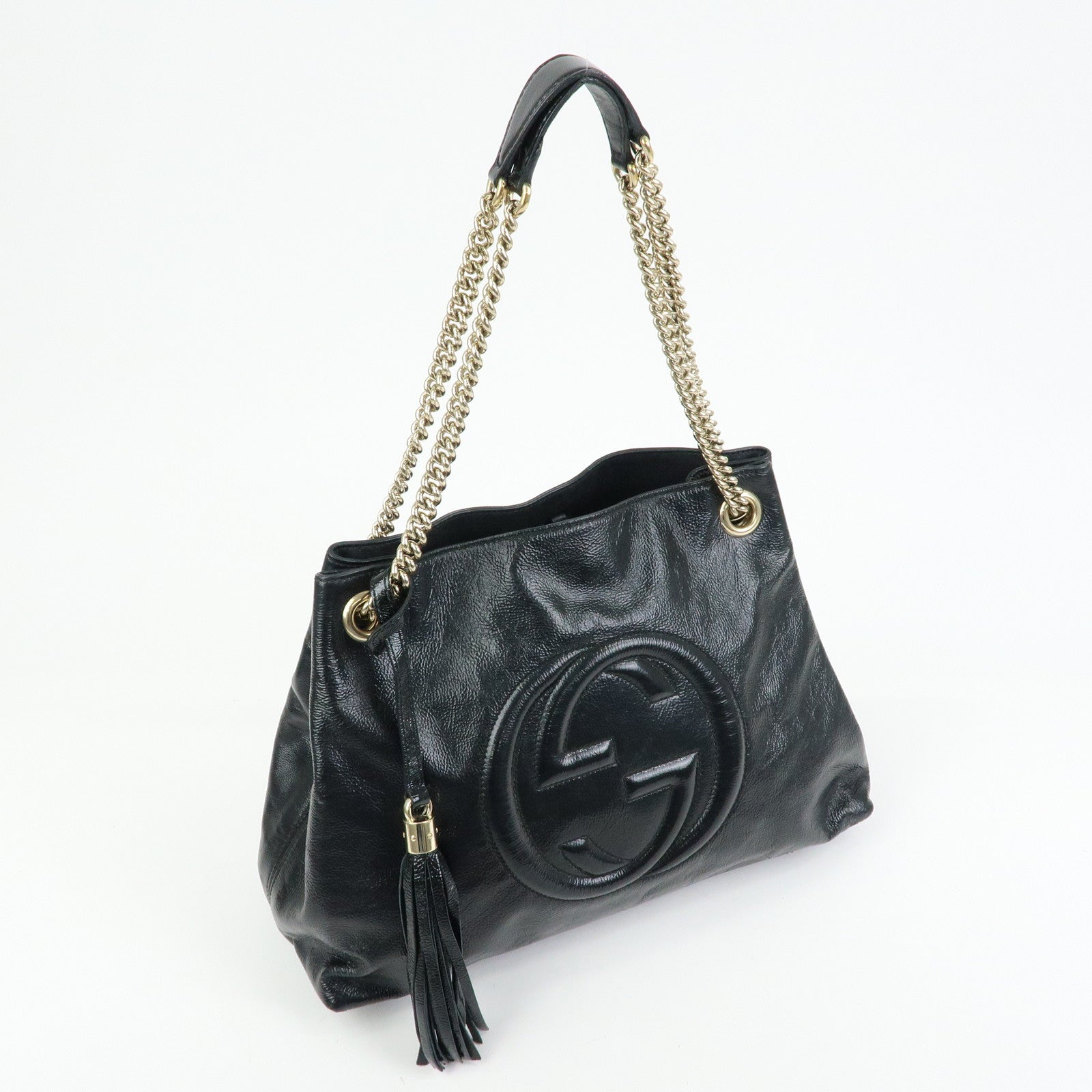 GUCCI SOHO Interlocking G Patent Leather Chain Shoulder Bag 308982