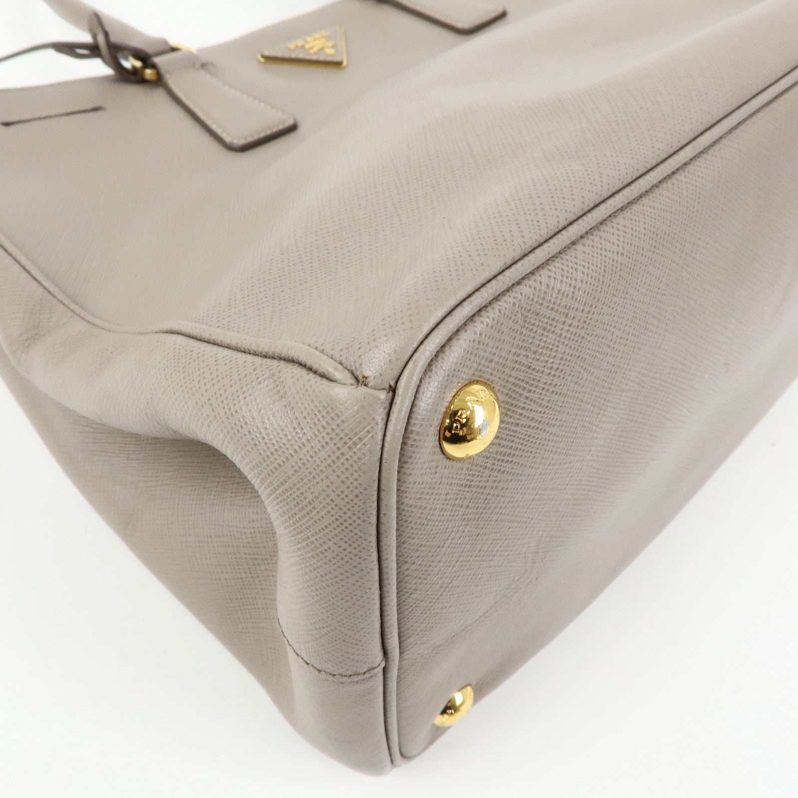 PRADA Triangle Logo Galleria Saffiano Leather Tote Hand Bag Gray