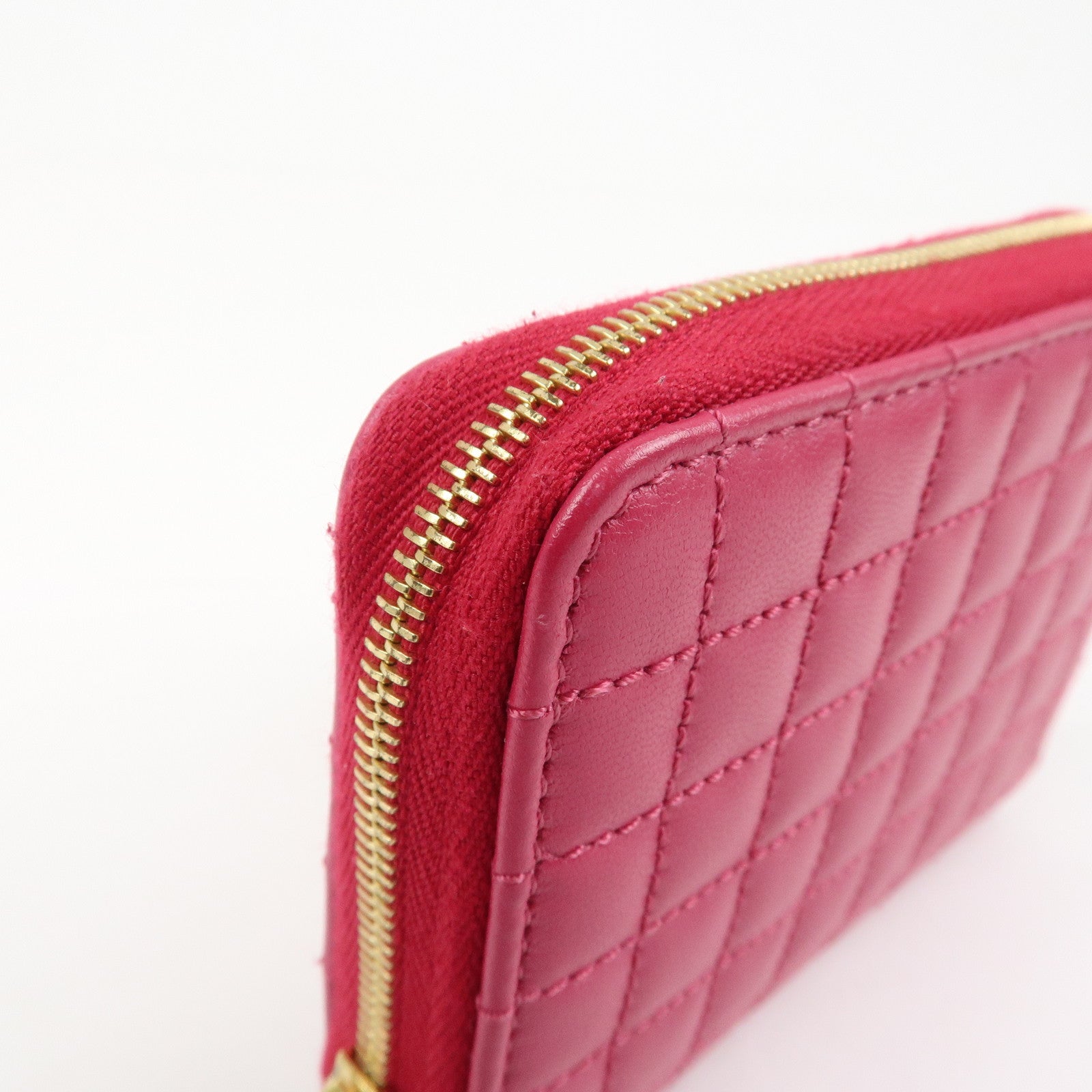 CELINE Logo Leather Coin Case Coin Purse Pink