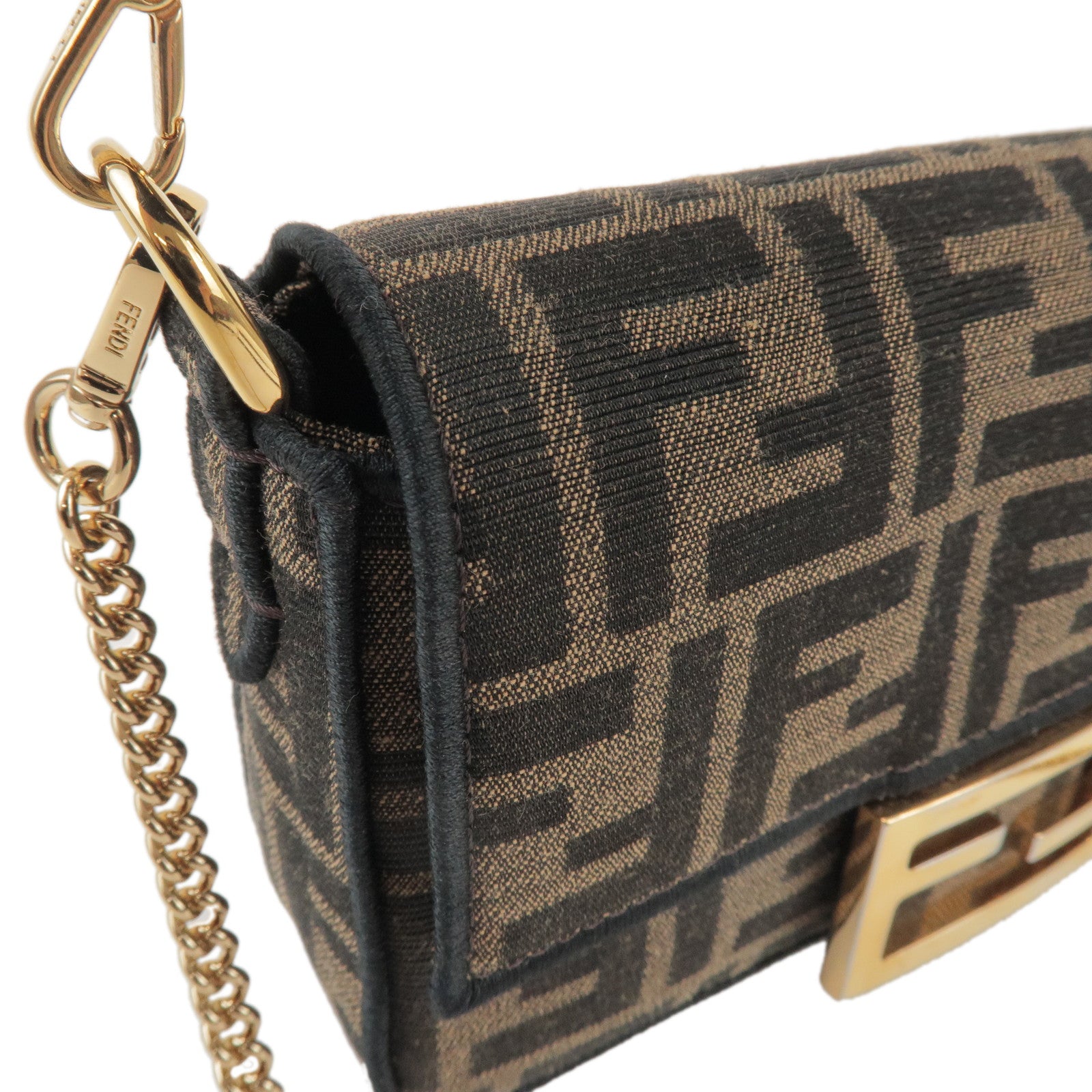 FENDI Baguette Mini Zucca Canvas 2Way Shoulder Bag Brown 8BS017