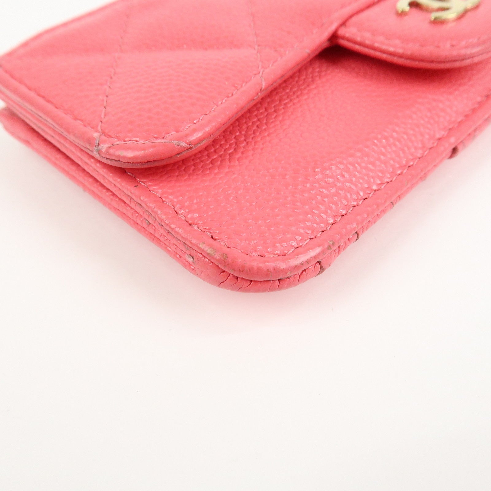 CHANEL Matelasse Caviarskin Card Case Coin Case Pink AP2570 Used