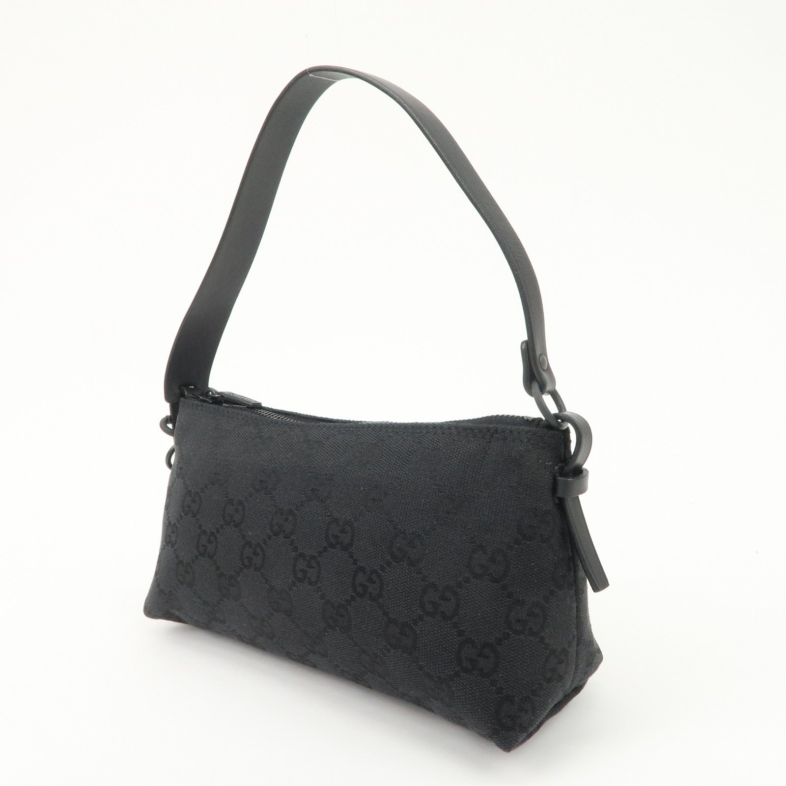 GUCCI GG Canvas Leather Accessory Pouch Hand Bag Black 103399 Used