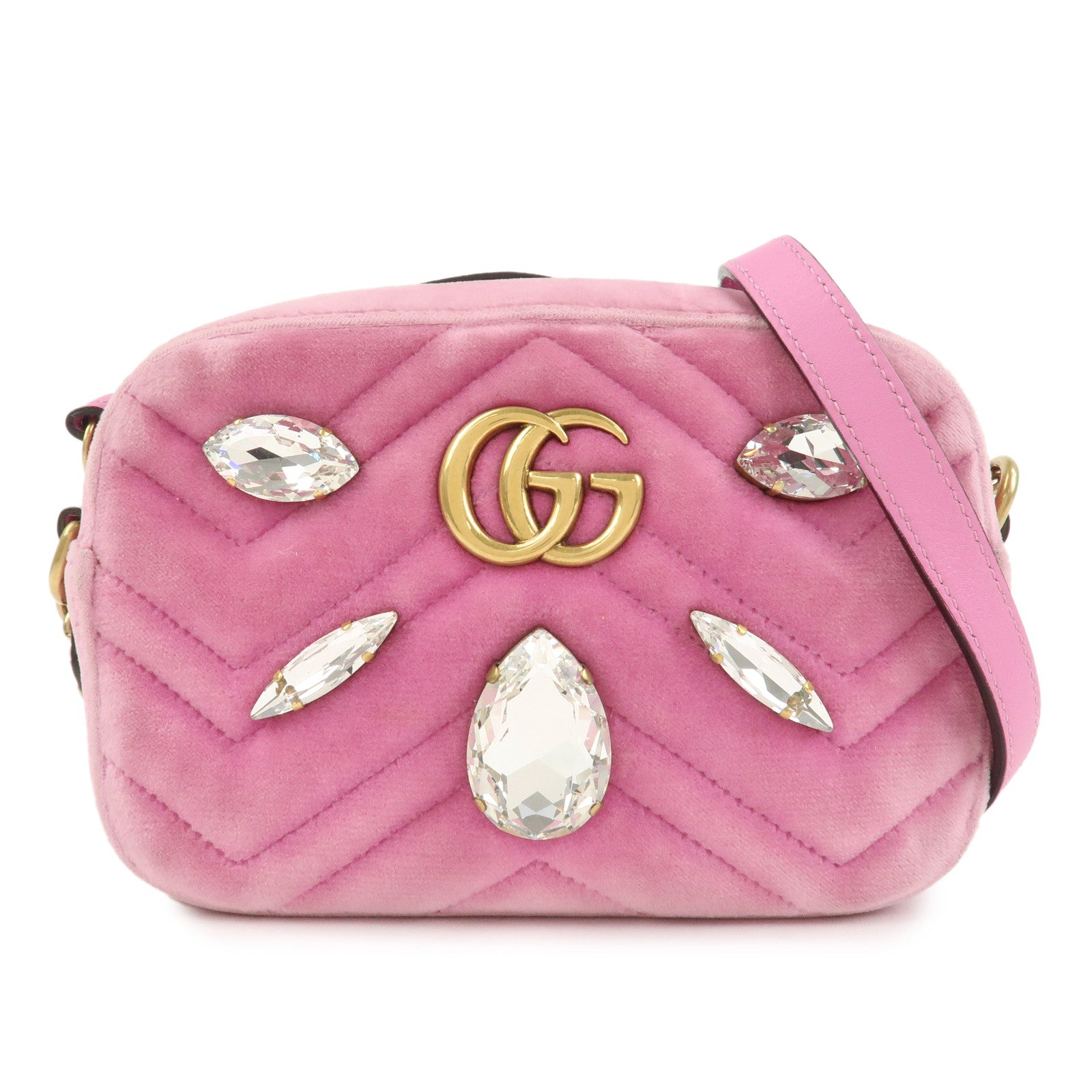 GUCCI GG Marmont Velour Shoulder Bag Corssbody Bag Pink 448065