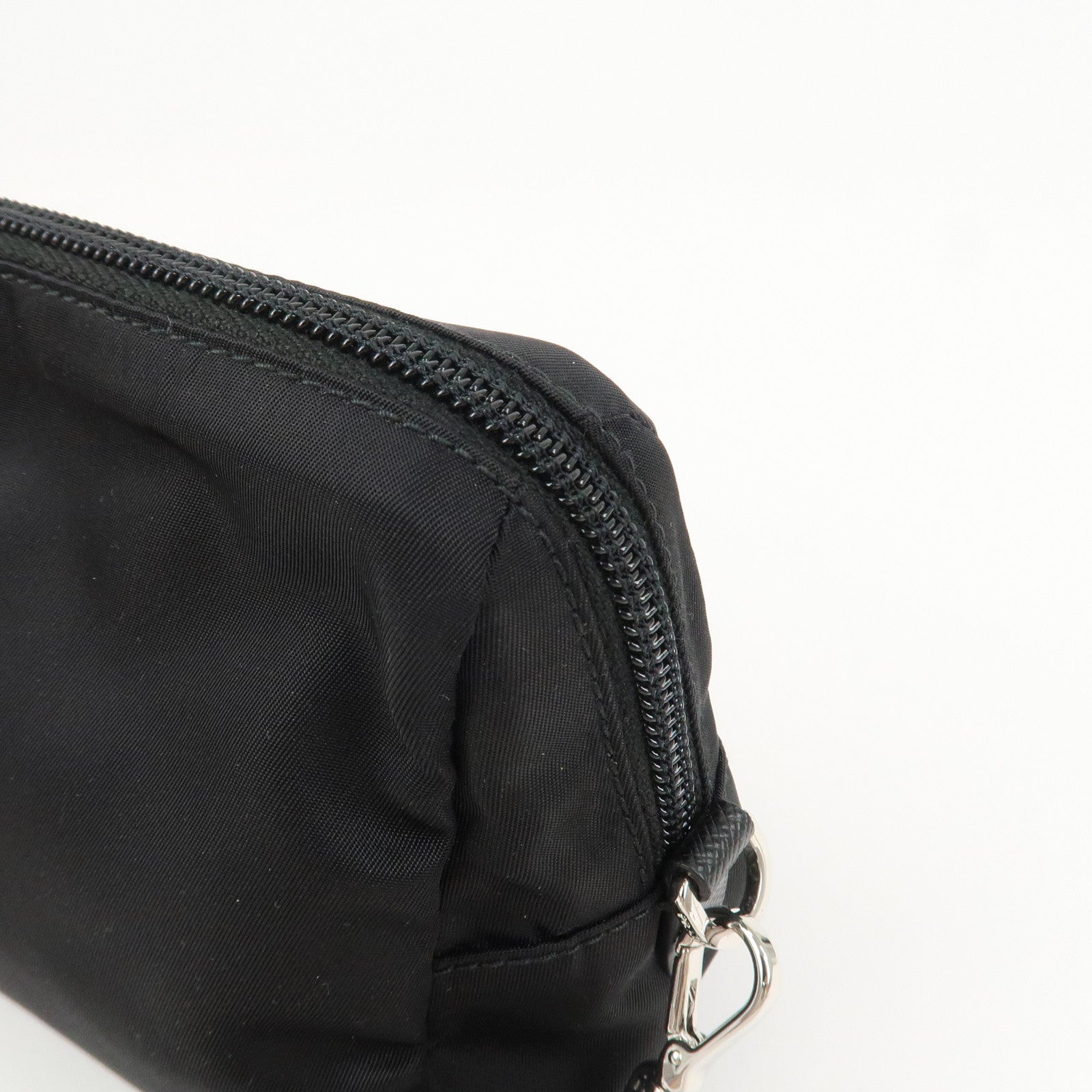 PRADA Logo Nylon Leather Pouch Cosmetic Pouch Black 1NE693