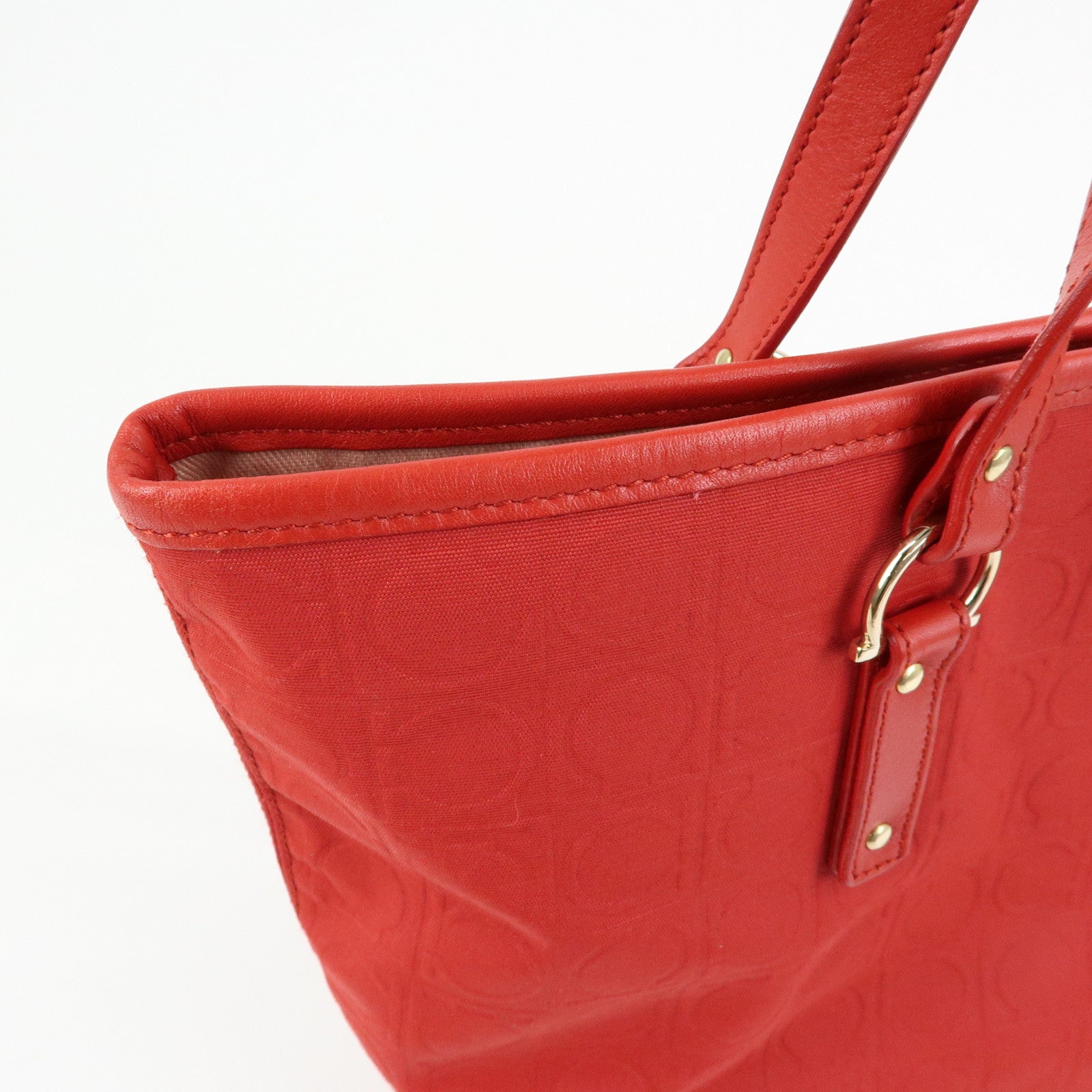 Ferragamo Gancini Canvas Leather Tote Shoulder Bag OSAKA 2004 Red