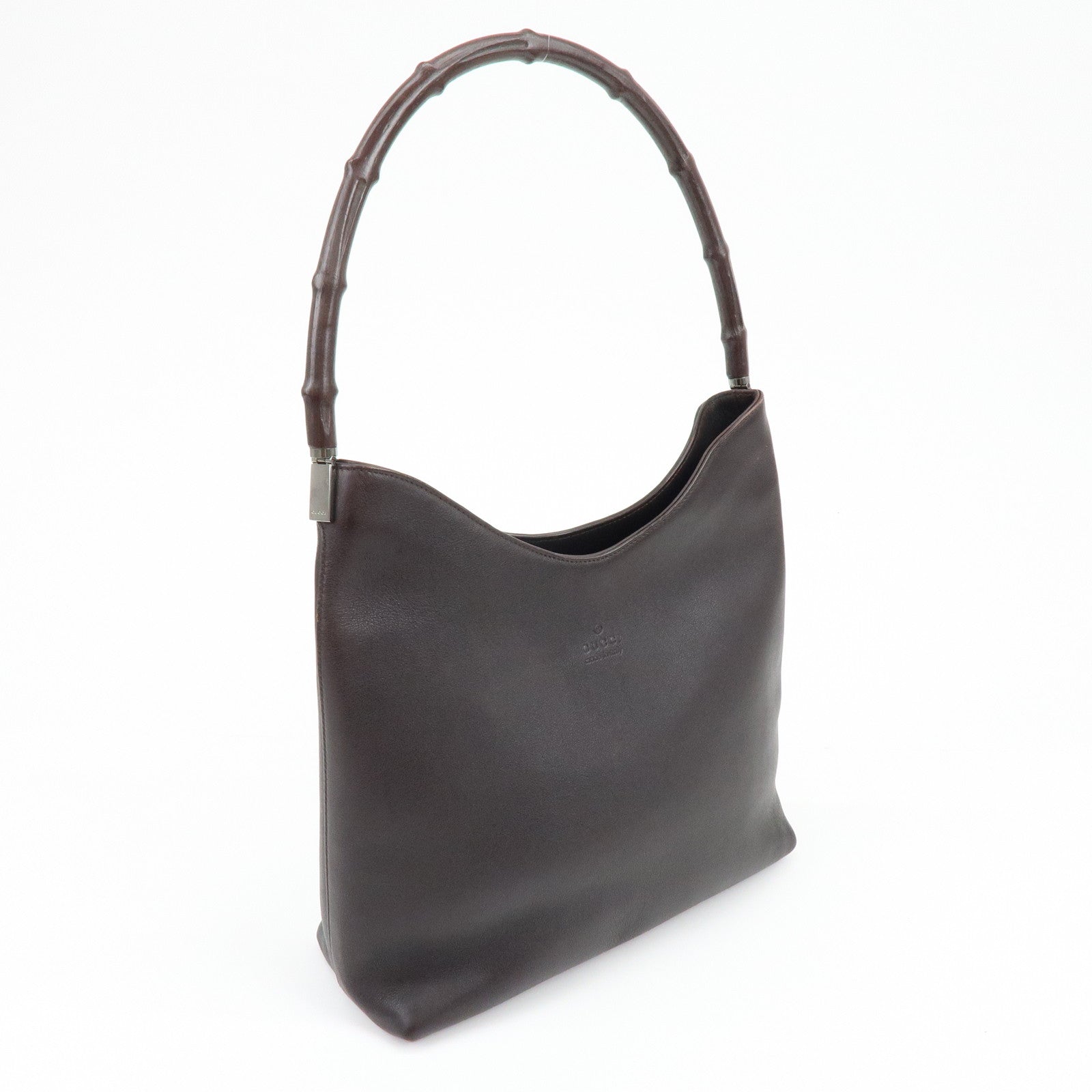 GUCCI Bamboo Leather Shoulder Bag Hand Bag Dark Brown 001・3244