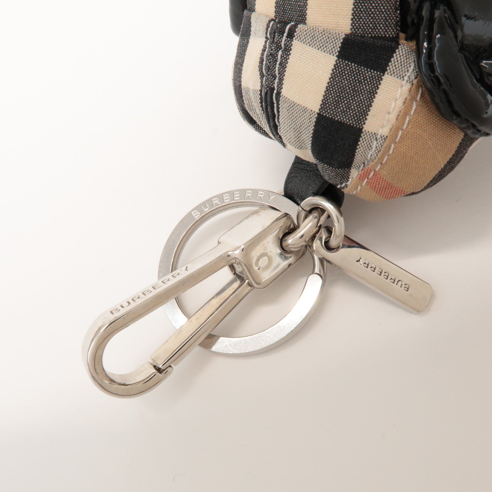 BURBERRY Thomas Bear Cotton Patent Leather Bag Charm Key Holder