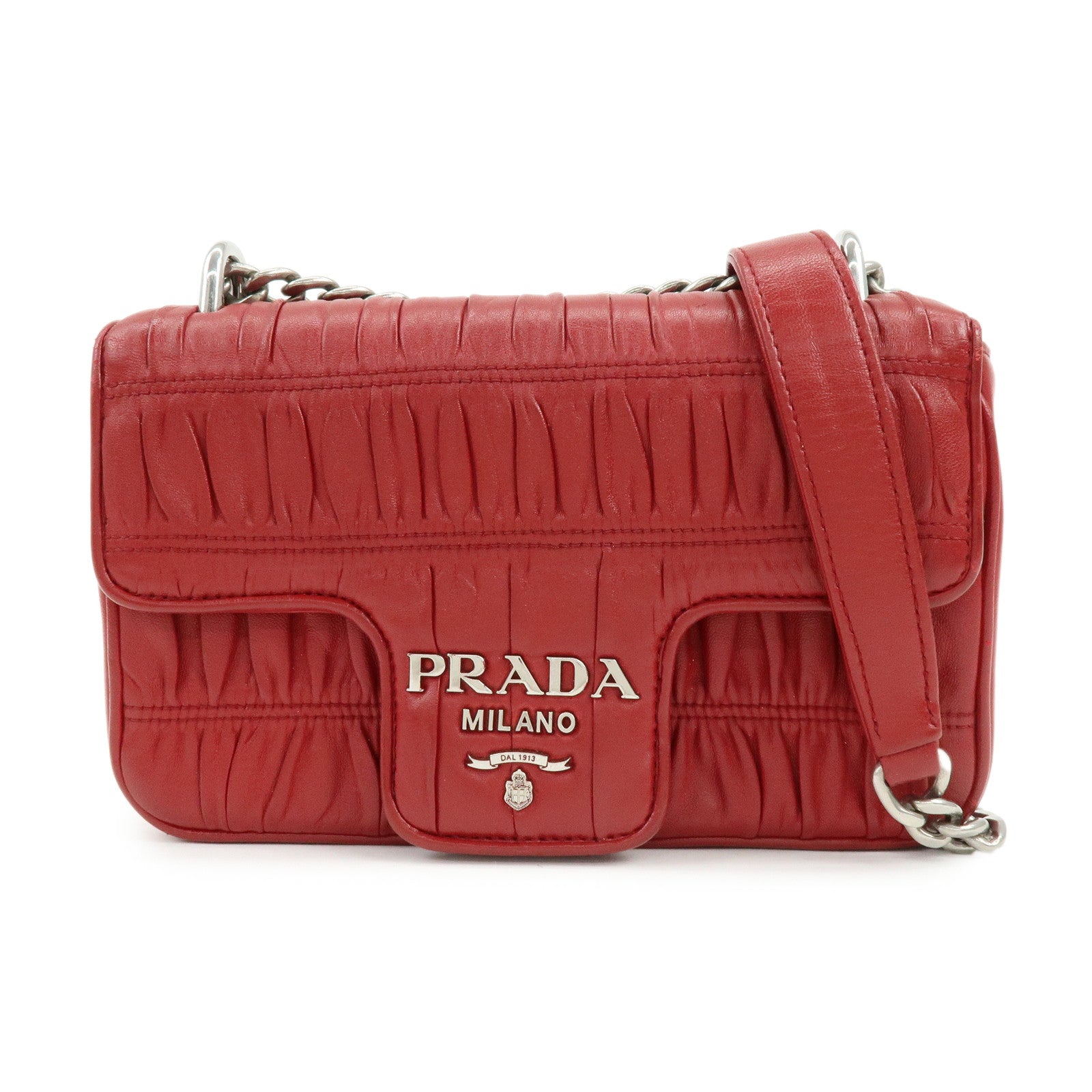 PRADA Nappa Goatskin Leather Chain Shoulder Bag Red 1BD140