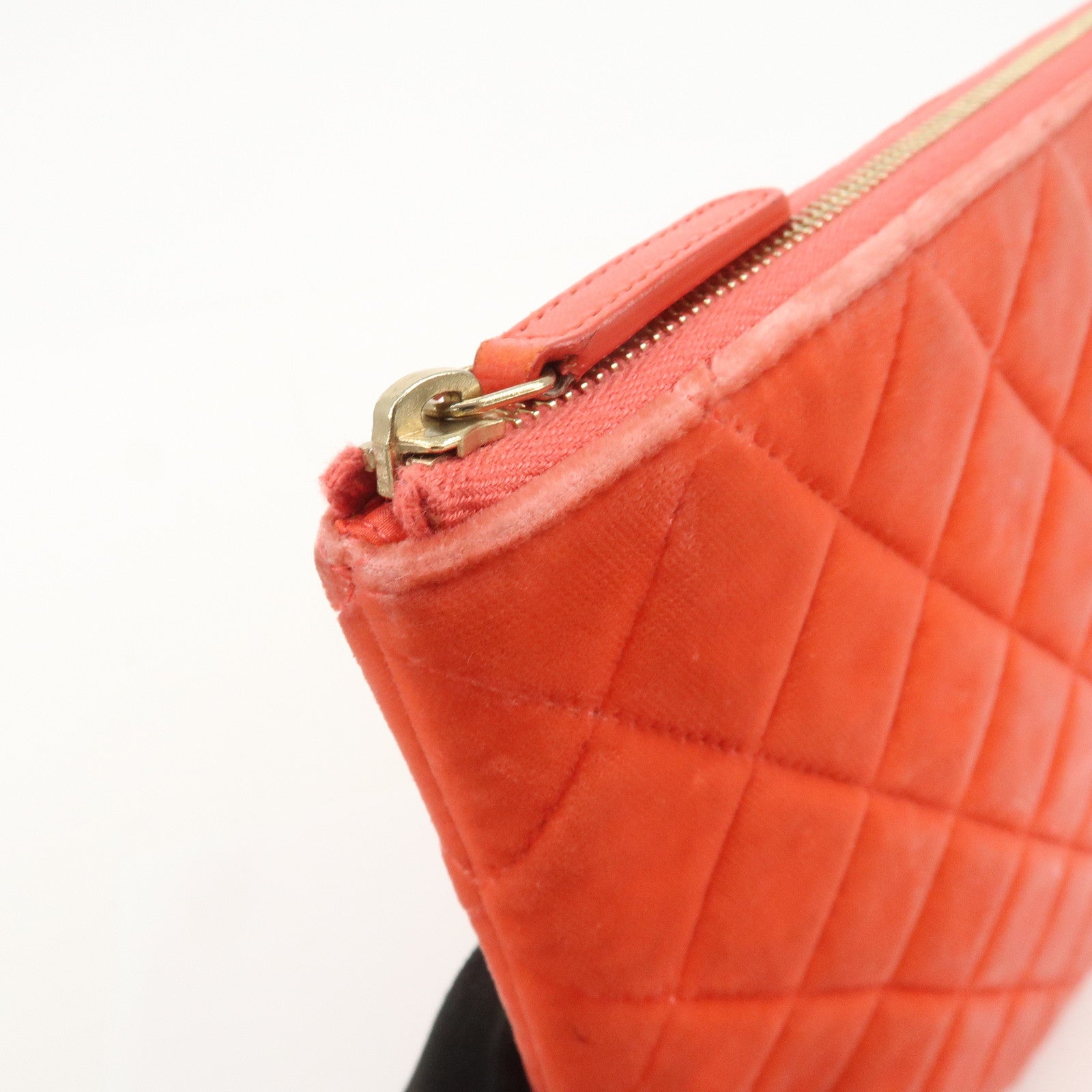 CHANEL COCO Mark Matelasse Velour Leather Clutch Bag Orange
