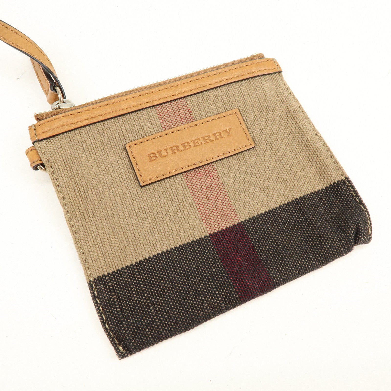 BURBERRY Nova Plaid Canvas Leather Tassel Shoulder Bag Beige Camel