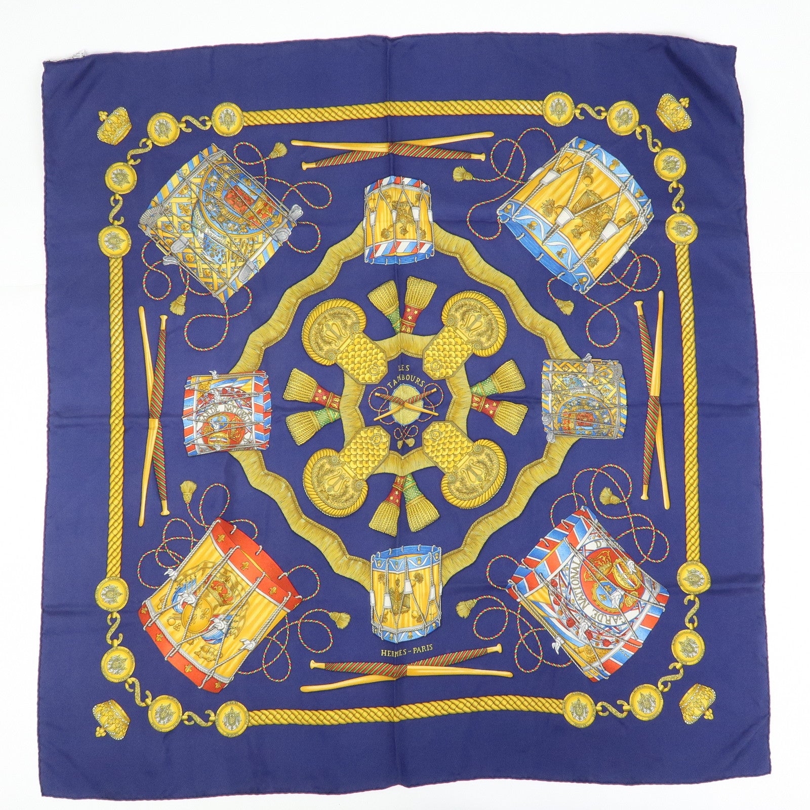 HERMES Carre 90 Set of 2 Silk 100% Scarf Black Navy Yellow