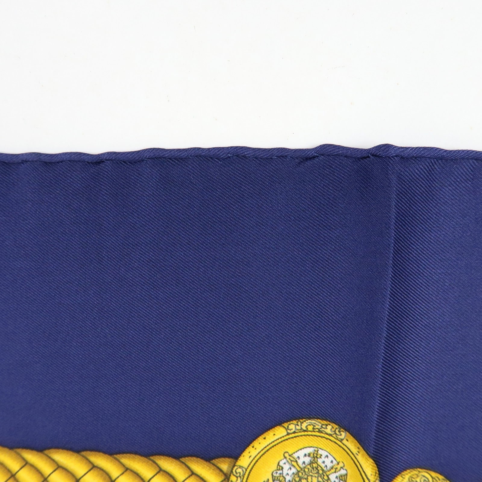 HERMES Carre 90 Silk 100% Scarf LES TAMBOURS Navy Gold