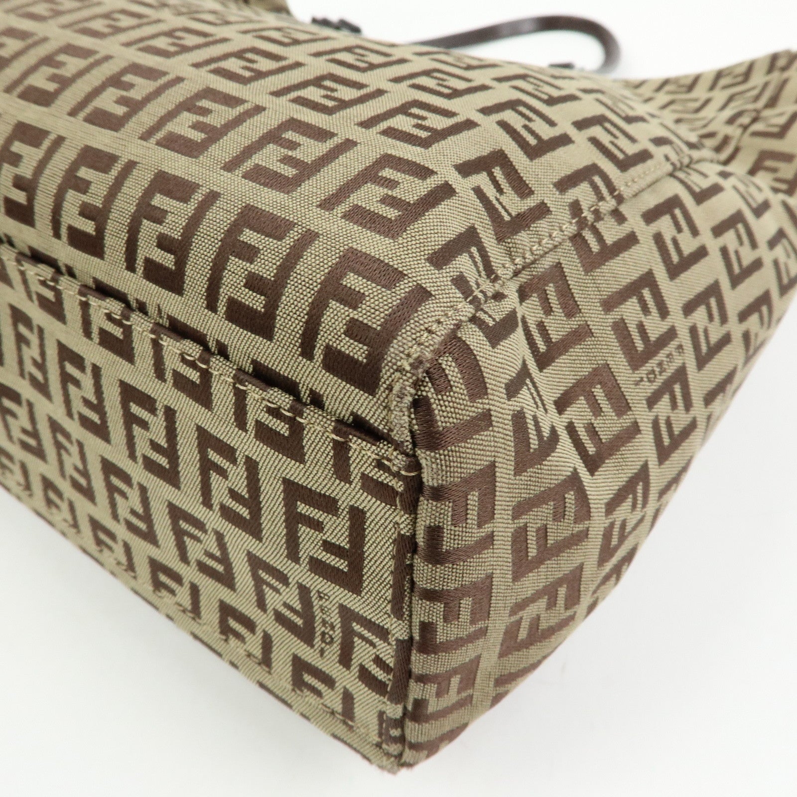 FENDI Zucchino Canvas Leather Tote Bag Beige Brown 8BH019