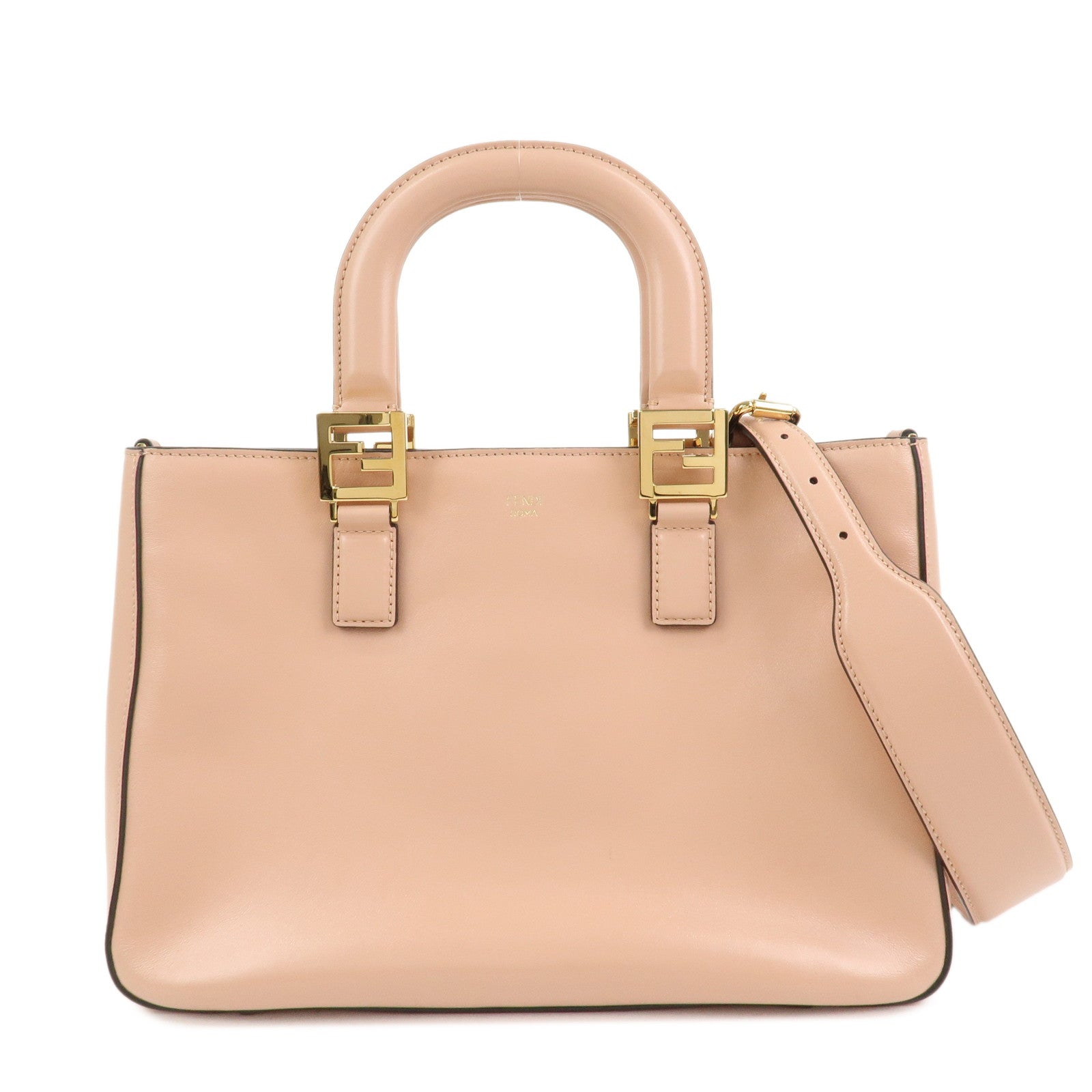 FENDI Leather 2Way FF Tote Small Hand Bag Shoulder Bag Pink 8BH367