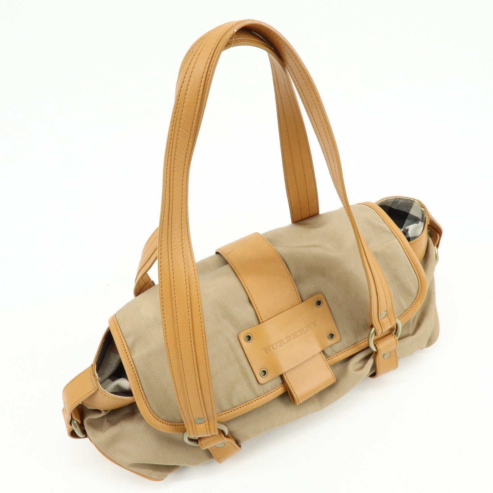 BURBERRY Canvas Leather Shoulder Bag Beige Light Brown