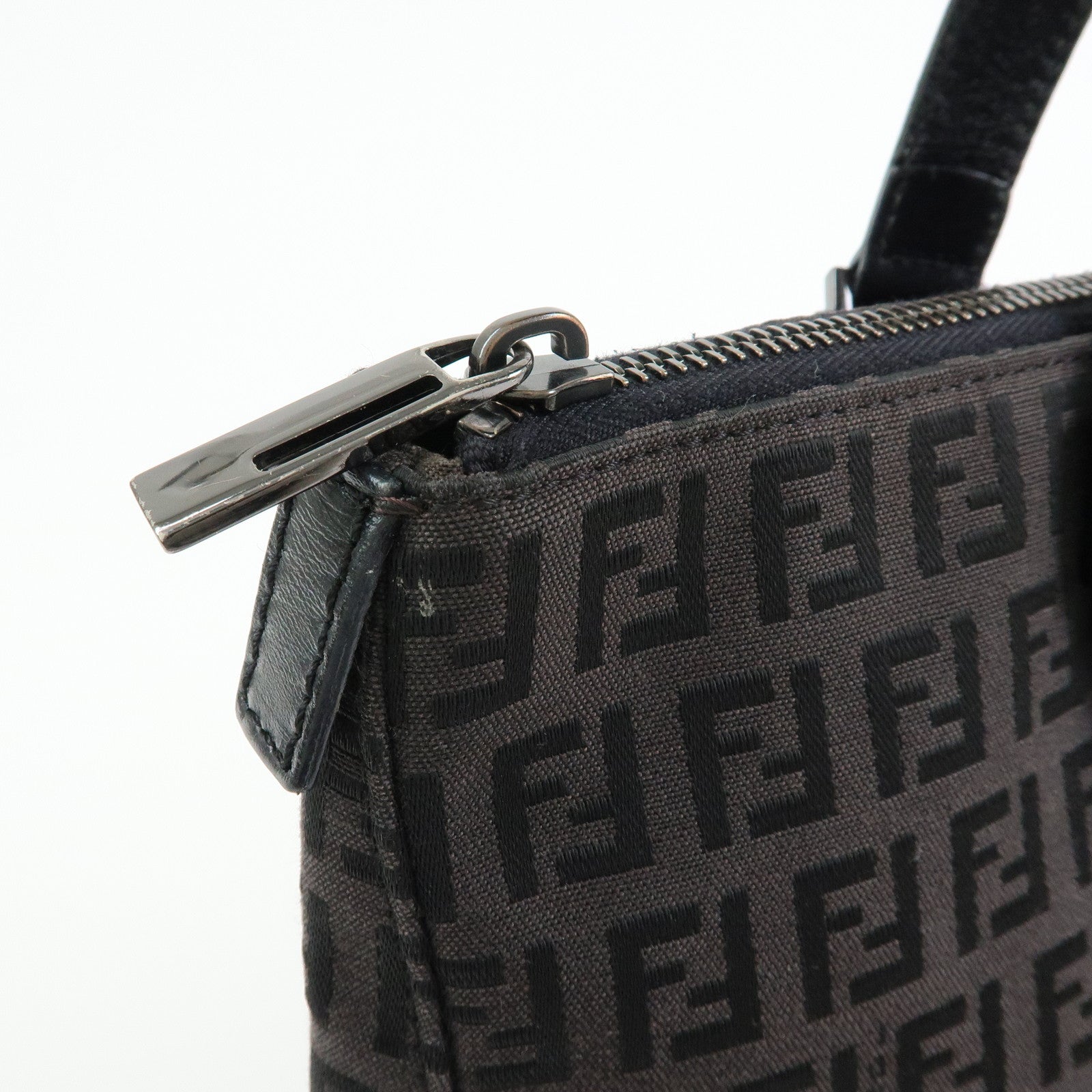 FENDI Zucchino Canvas Leather Tote Bag Hand Bag Black