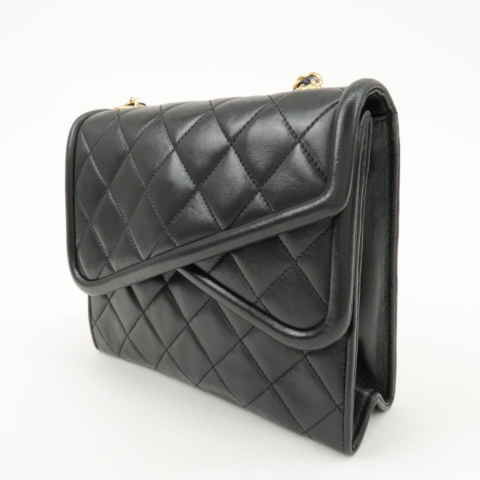 CHANEL COCO Mark Matelasse Lamb skin Chain Shoulder Bag Black Used
