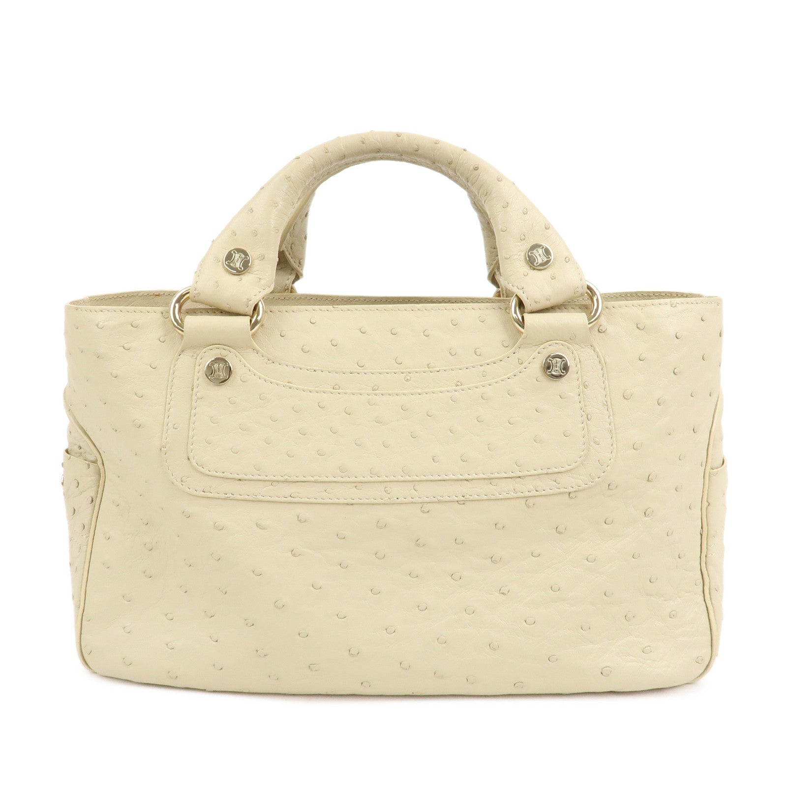 CELINE Ostrich Leather Boogie Bag Hand Bag Tote Bag Ivory