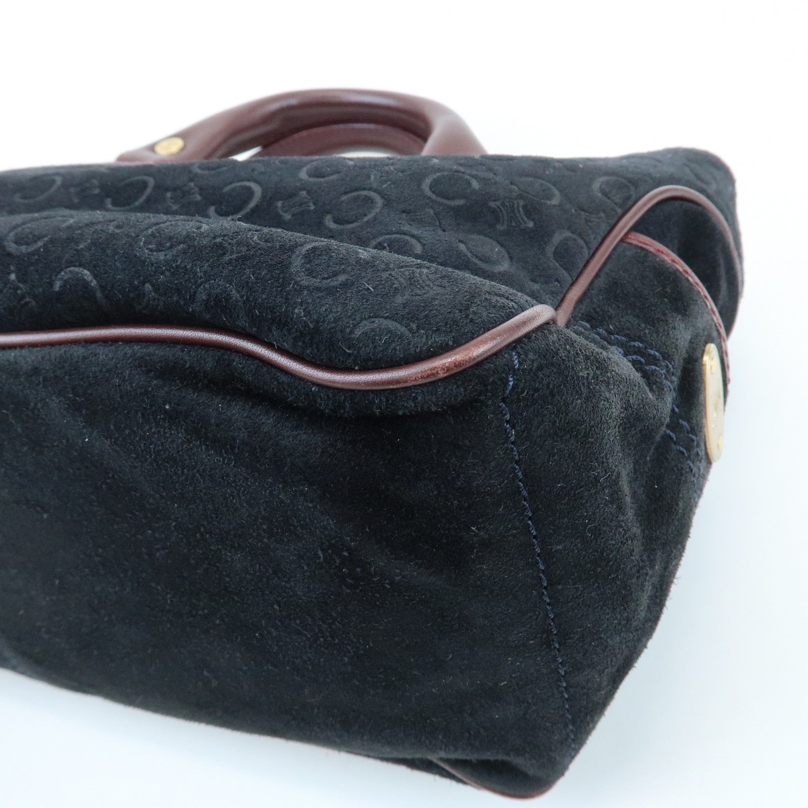 CELINE C Macadam Boogie Bag Suede Leather Hand Bag Black Bordeaux