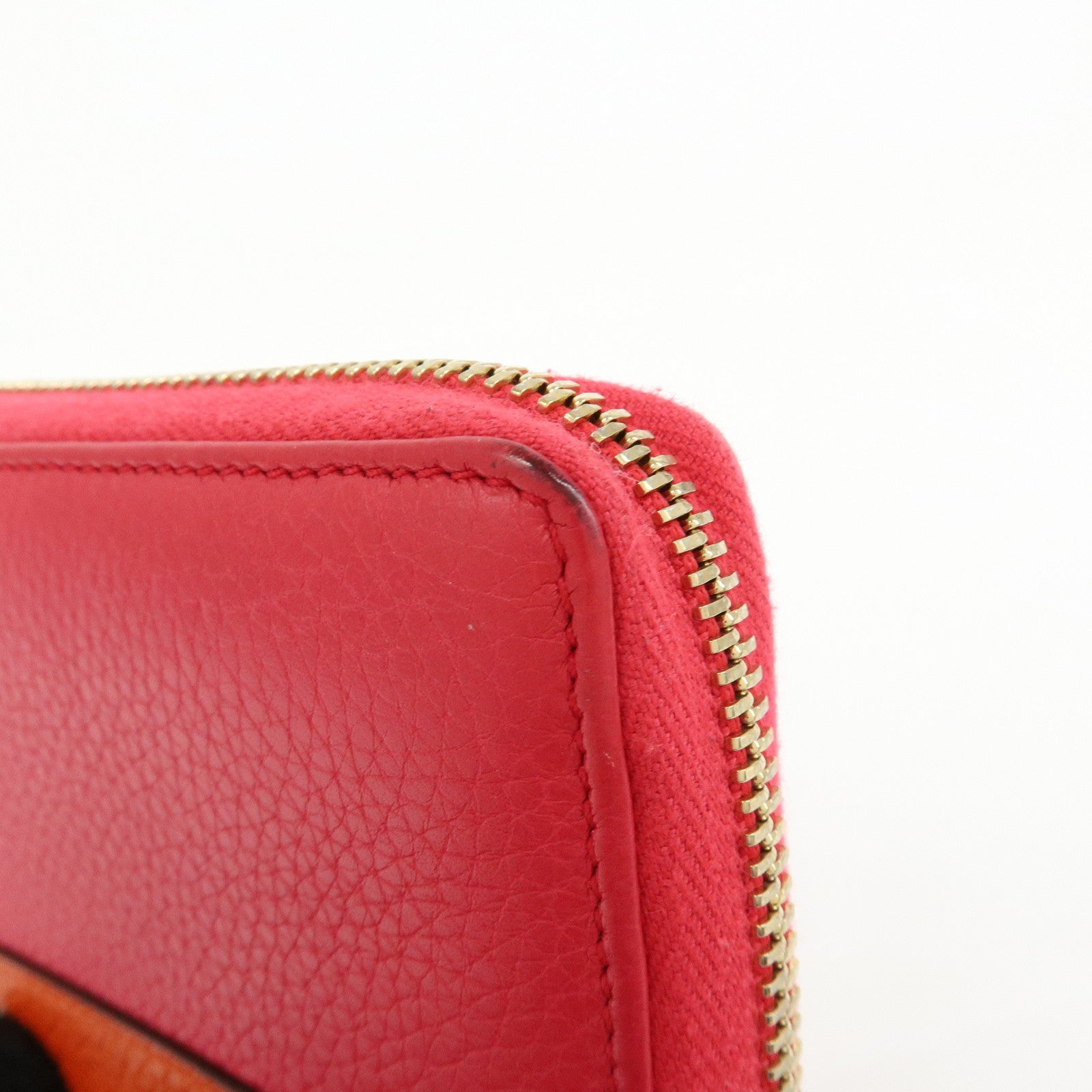GUCCI Bamboo Leather Round Zippy Long Wallet Pink Orange 307984